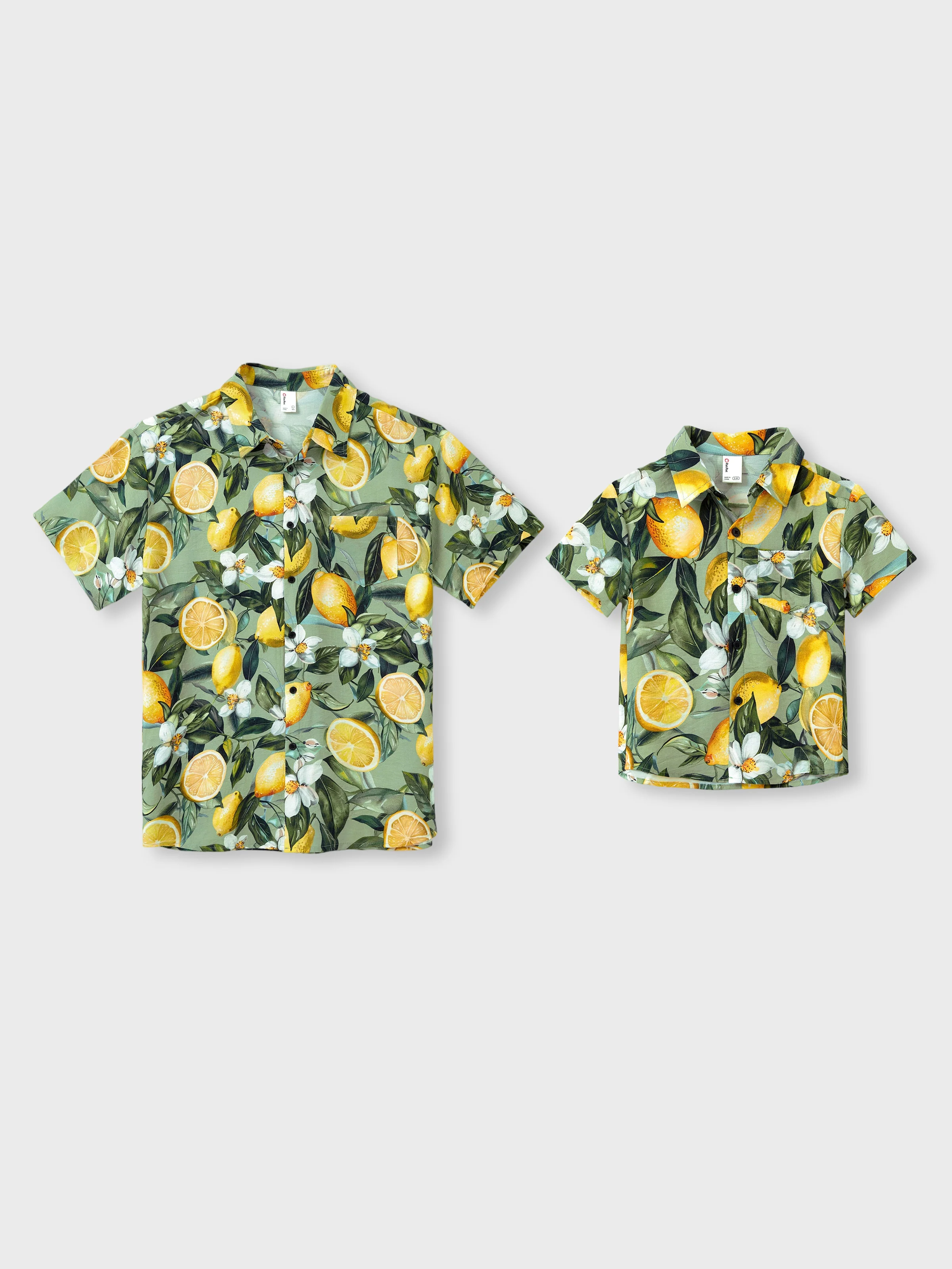 Daddy & Son Outfits – Lemon Print Hawaiian Shirts – Tropical Vacation Clothes for Men & Kids Green