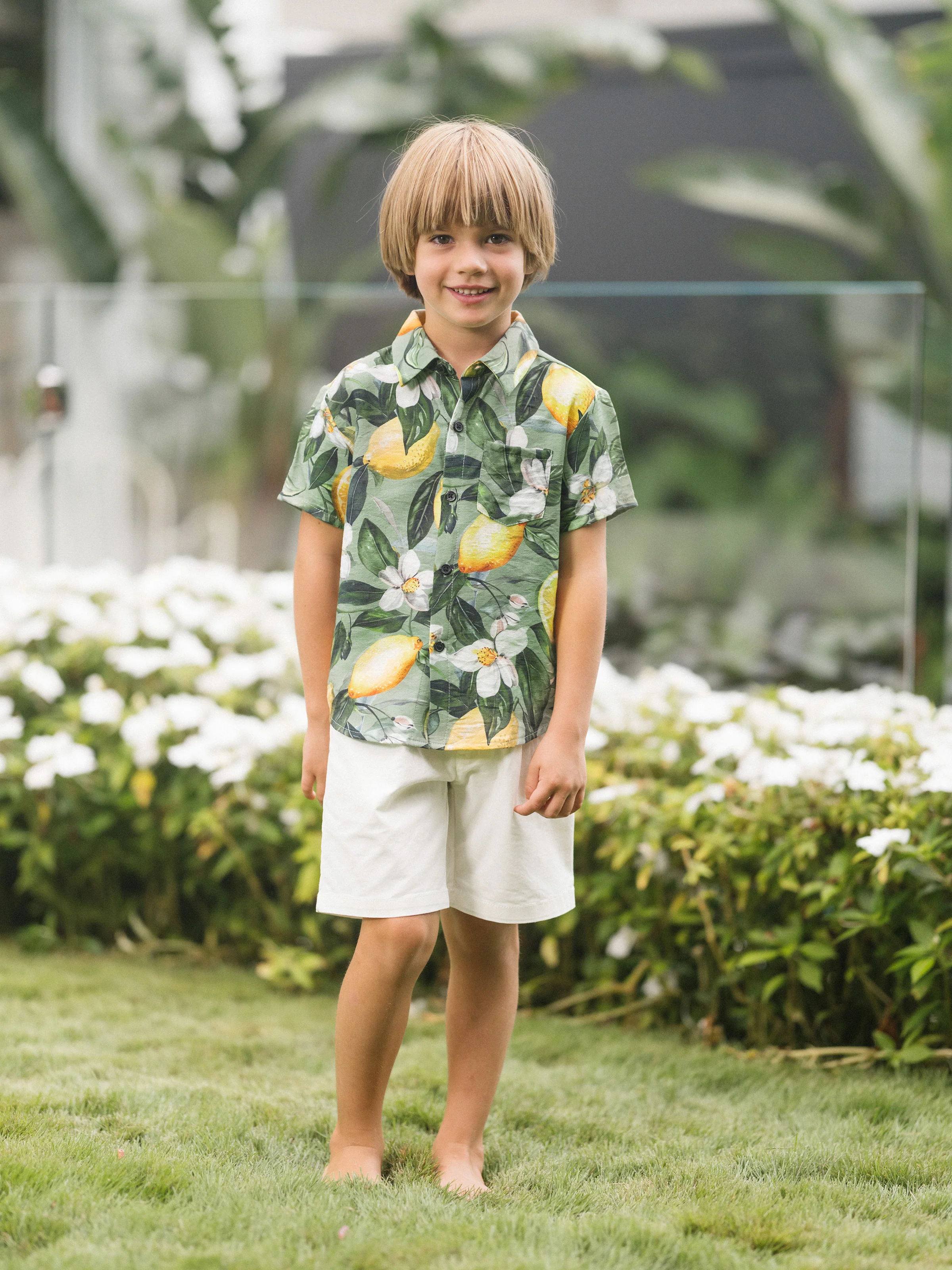 Daddy & Son Outfits – Lemon Print Hawaiian Shirts – Tropical Vacation Clothes for Men & Kids Green - Image 11