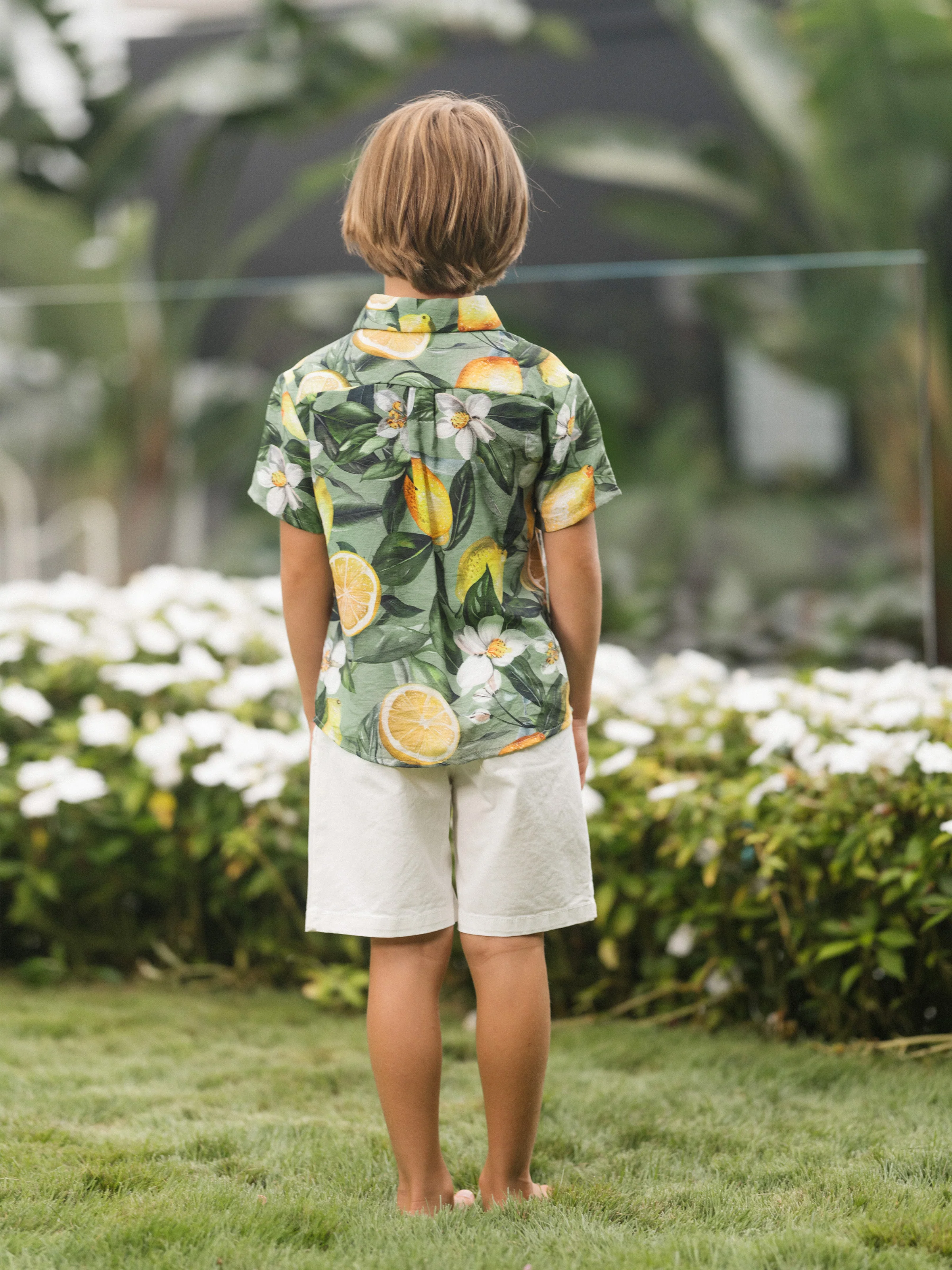 Daddy & Son Outfits – Lemon Print Hawaiian Shirts – Tropical Vacation Clothes for Men & Kids Green - Image 12