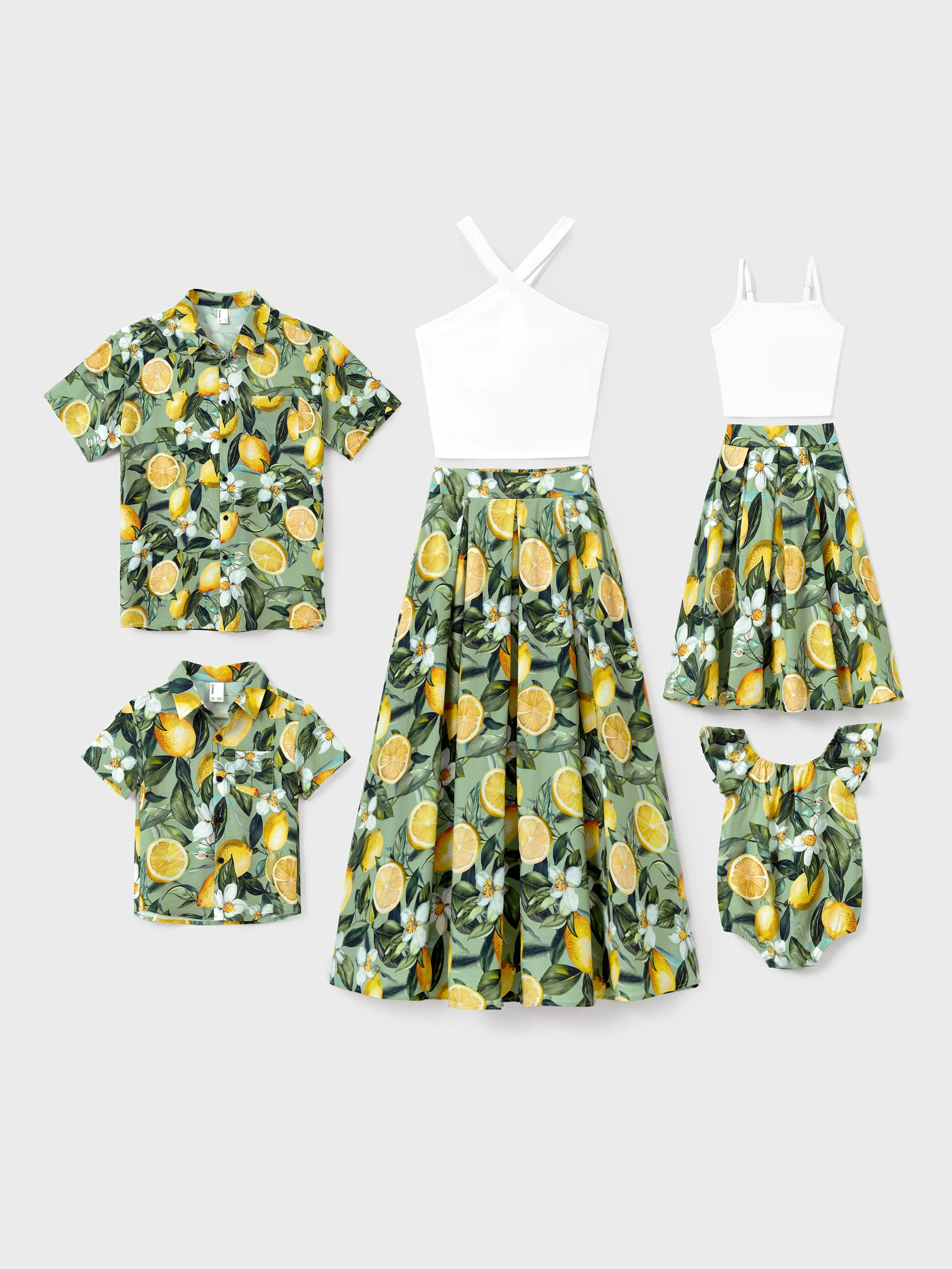 Daddy & Son Outfits – Lemon Print Hawaiian Shirts – Tropical Vacation Clothes for Men & Kids Green - Image 3