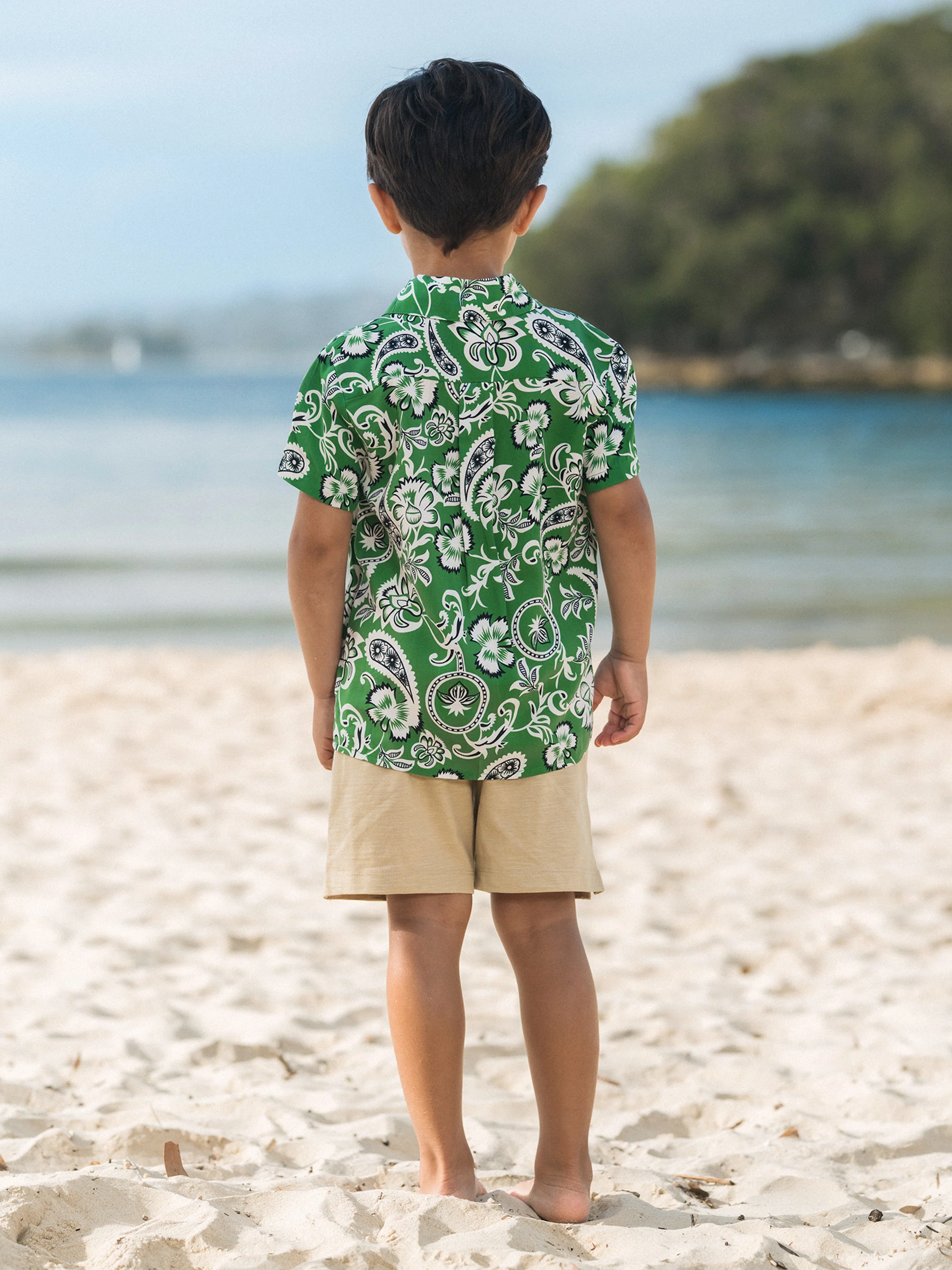 Daddy & Son Outfits Set Floral Print Short-sleeve Collar Shirt or Strappy Smocked Dress for Summer Vacation Green - Image 12
