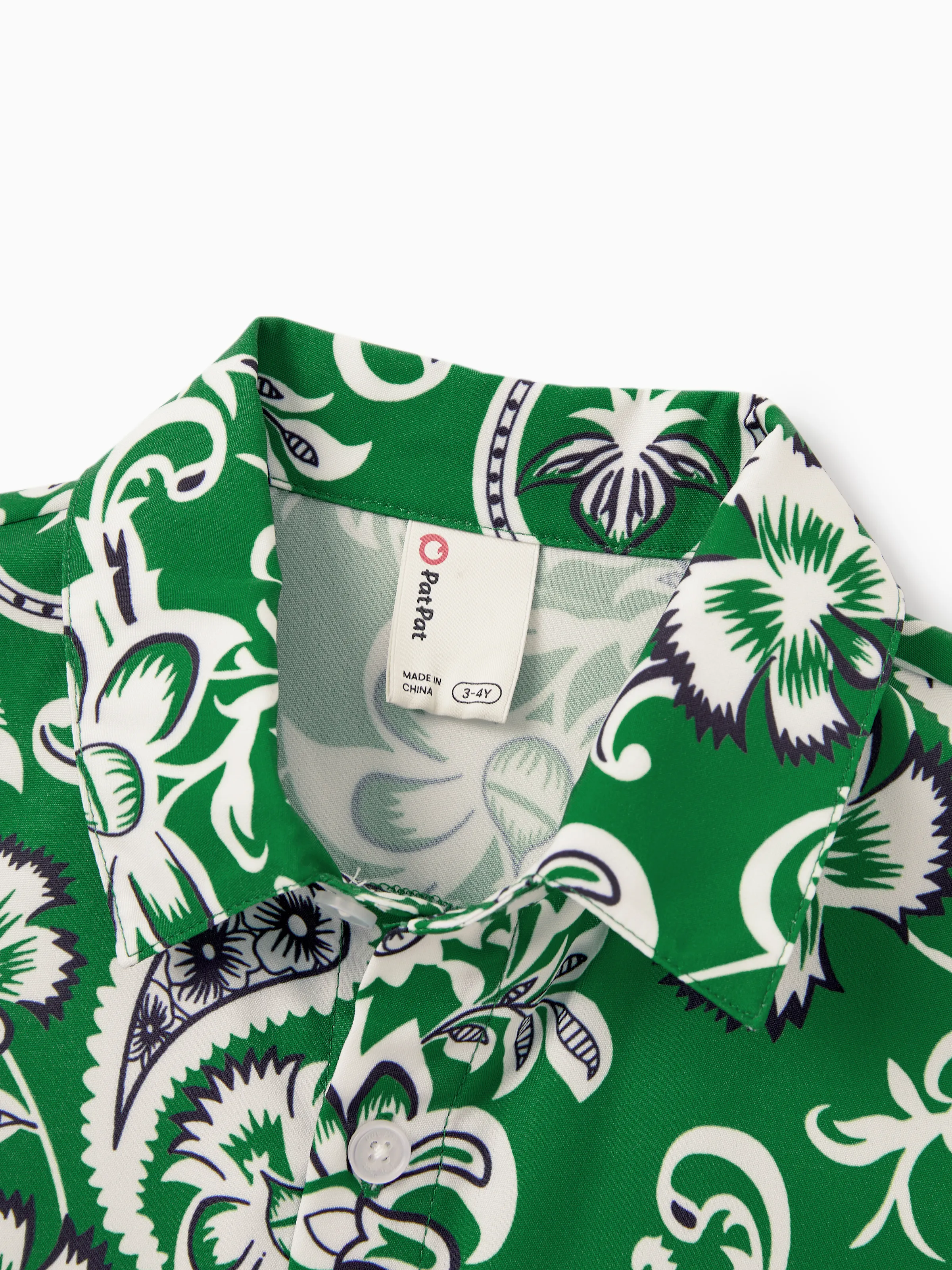 Daddy & Son Outfits Set Floral Print Short-sleeve Collar Shirt or Strappy Smocked Dress for Summer Vacation Green - Image 15