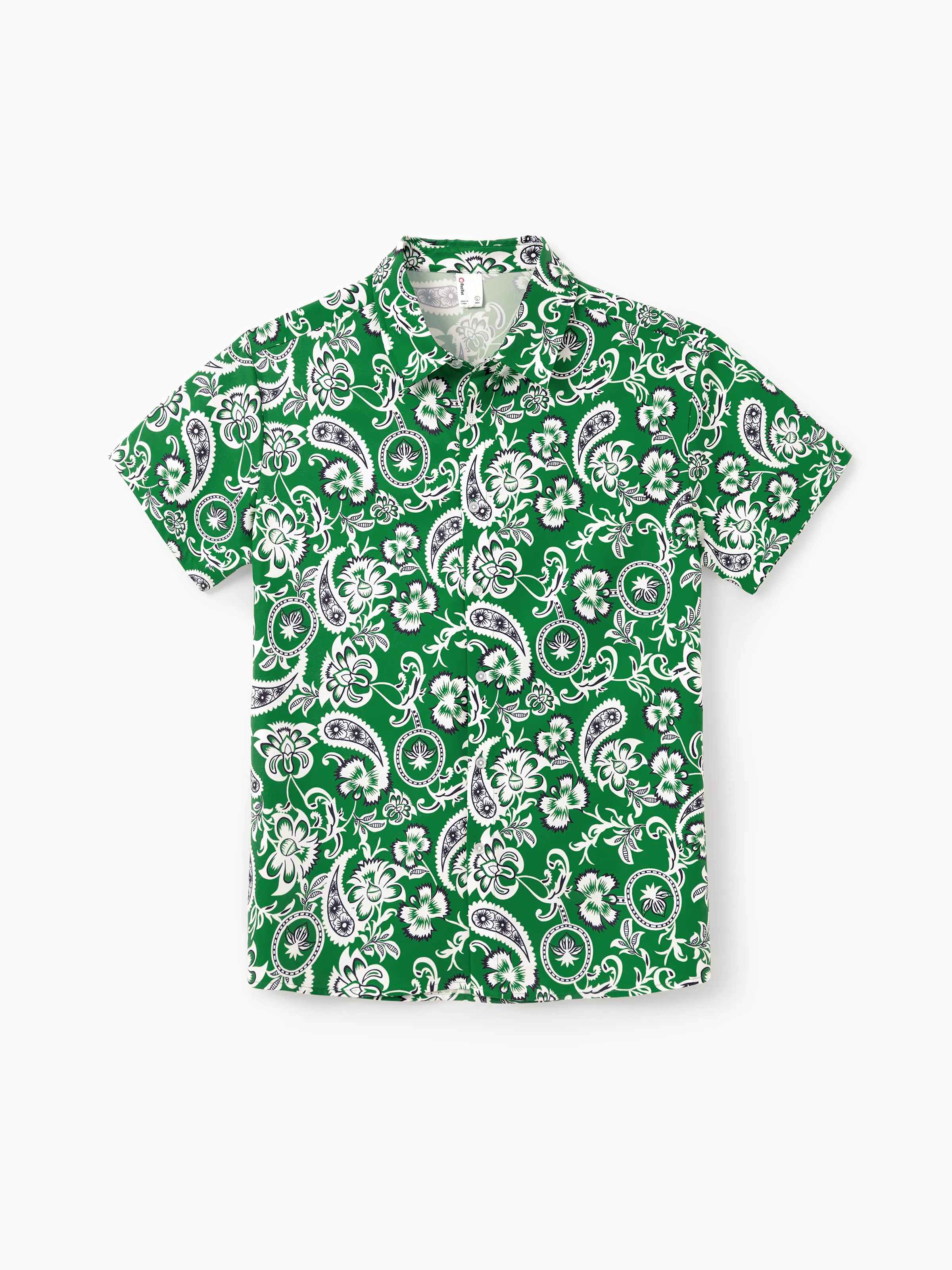 Daddy & Son Outfits Set Floral Print Short-sleeve Collar Shirt or Strappy Smocked Dress for Summer Vacation Green - Image 6