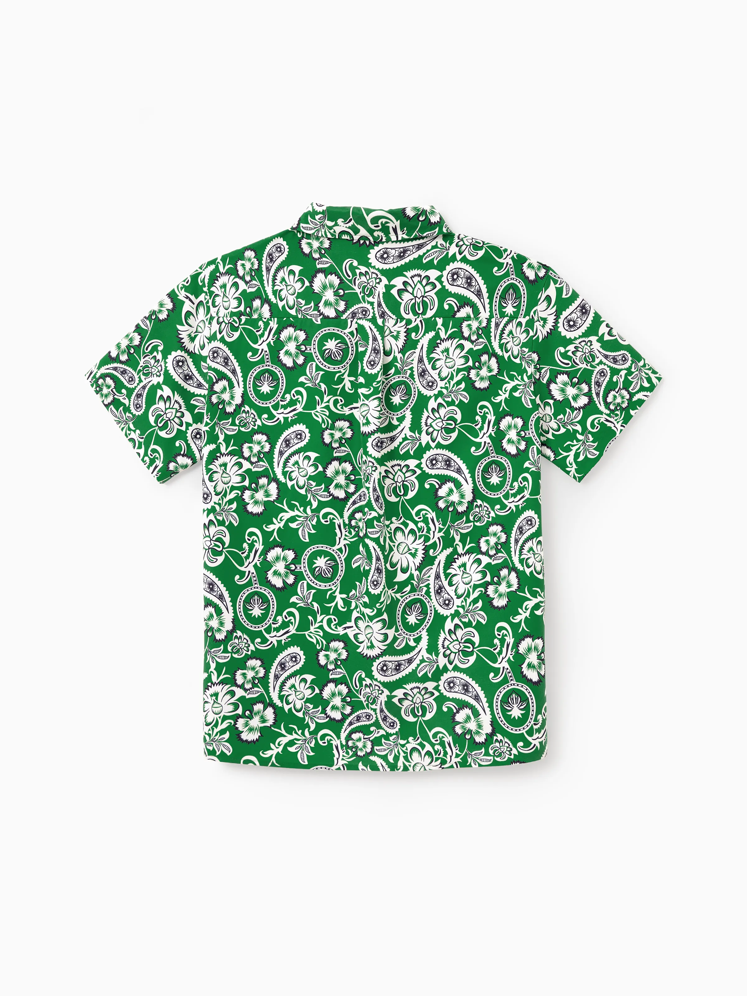 Daddy & Son Outfits Set Floral Print Short-sleeve Collar Shirt or Strappy Smocked Dress for Summer Vacation Green - Image 7