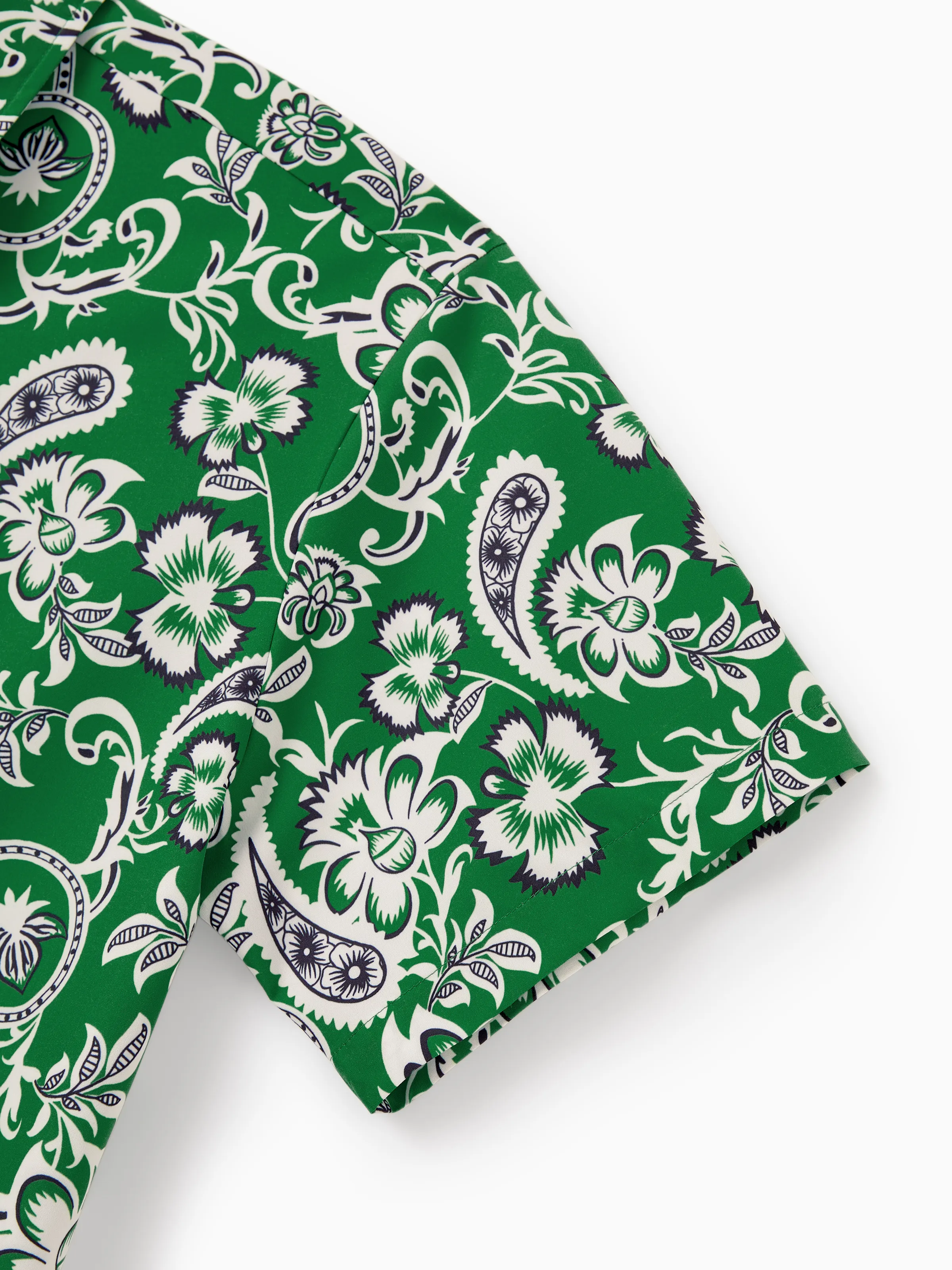 Daddy & Son Outfits Set Floral Print Short-sleeve Collar Shirt or Strappy Smocked Dress for Summer Vacation Green - Image 9