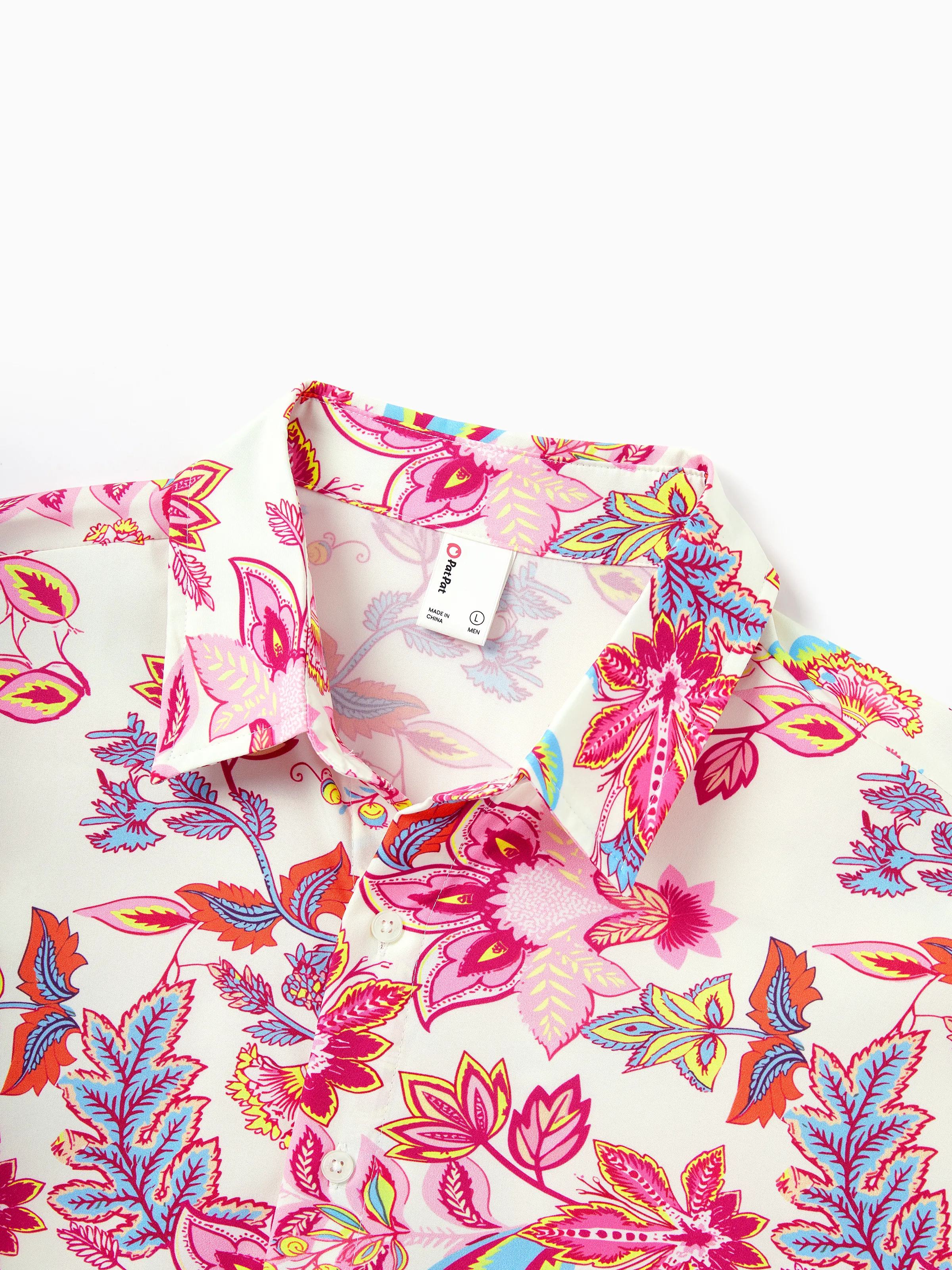 Daddy & Son Outfits Set Tropical Flora Print Short-sleeve Collar Shirt or Halter Belted Dress for Summer Vacation Beige - Image 5