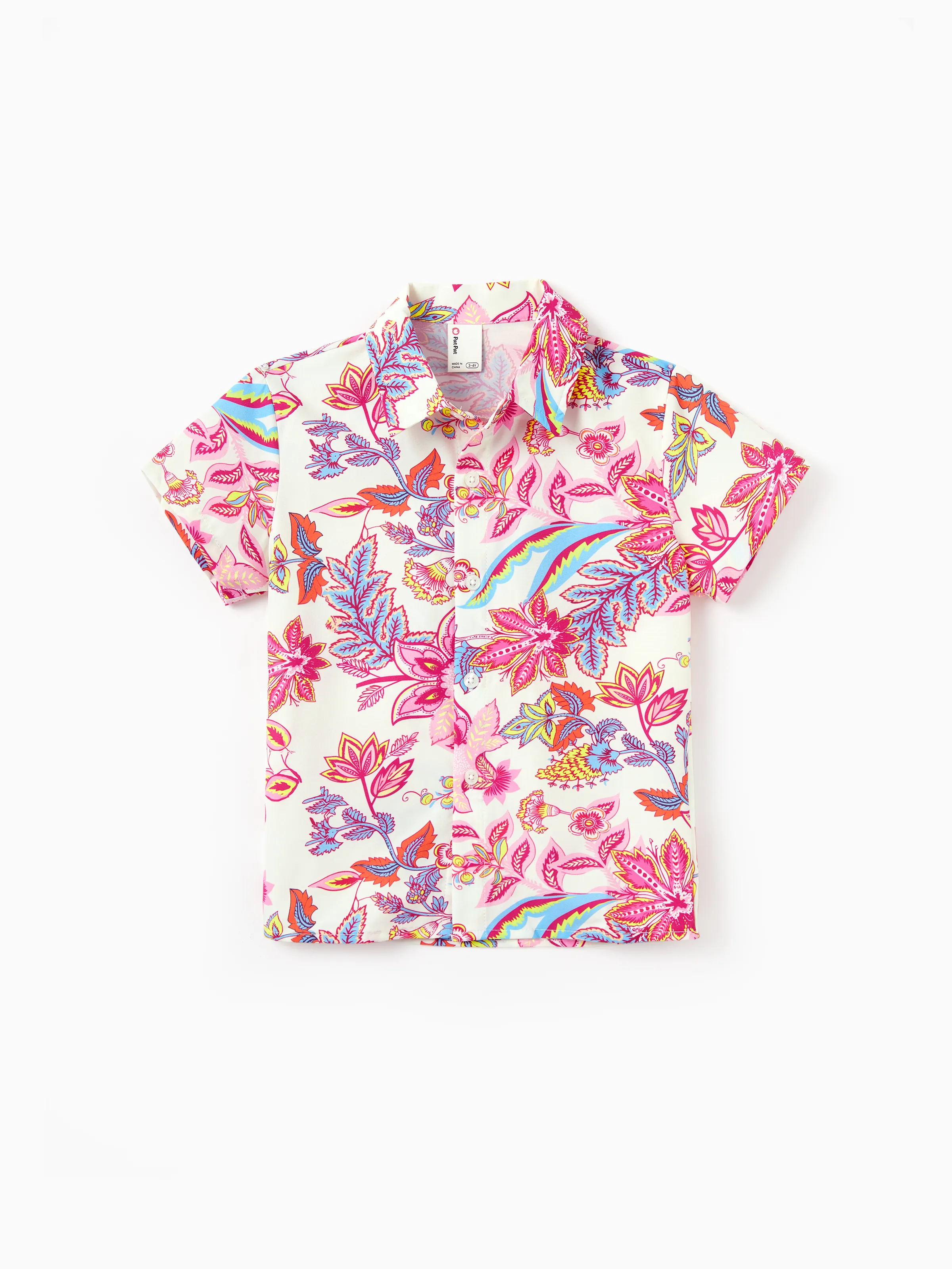 Daddy & Son Outfits Set Tropical Flora Print Short-sleeve Collar Shirt or Halter Belted Dress for Summer Vacation Beige - Image 8
