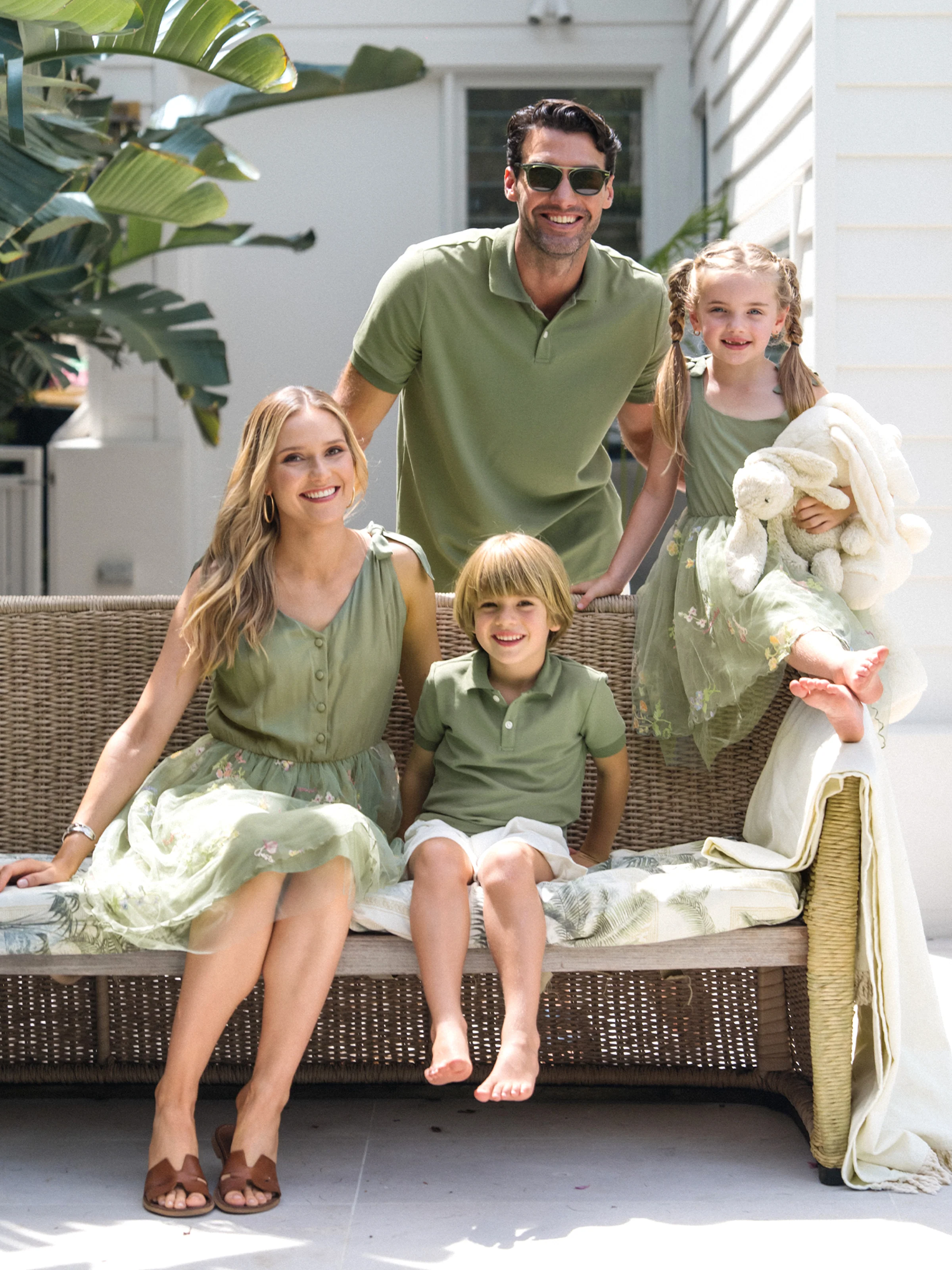 Mommy & me Polo Collar Short-sleeve Shirt or V-neck Strappy Mesh Dress Green - Image 2