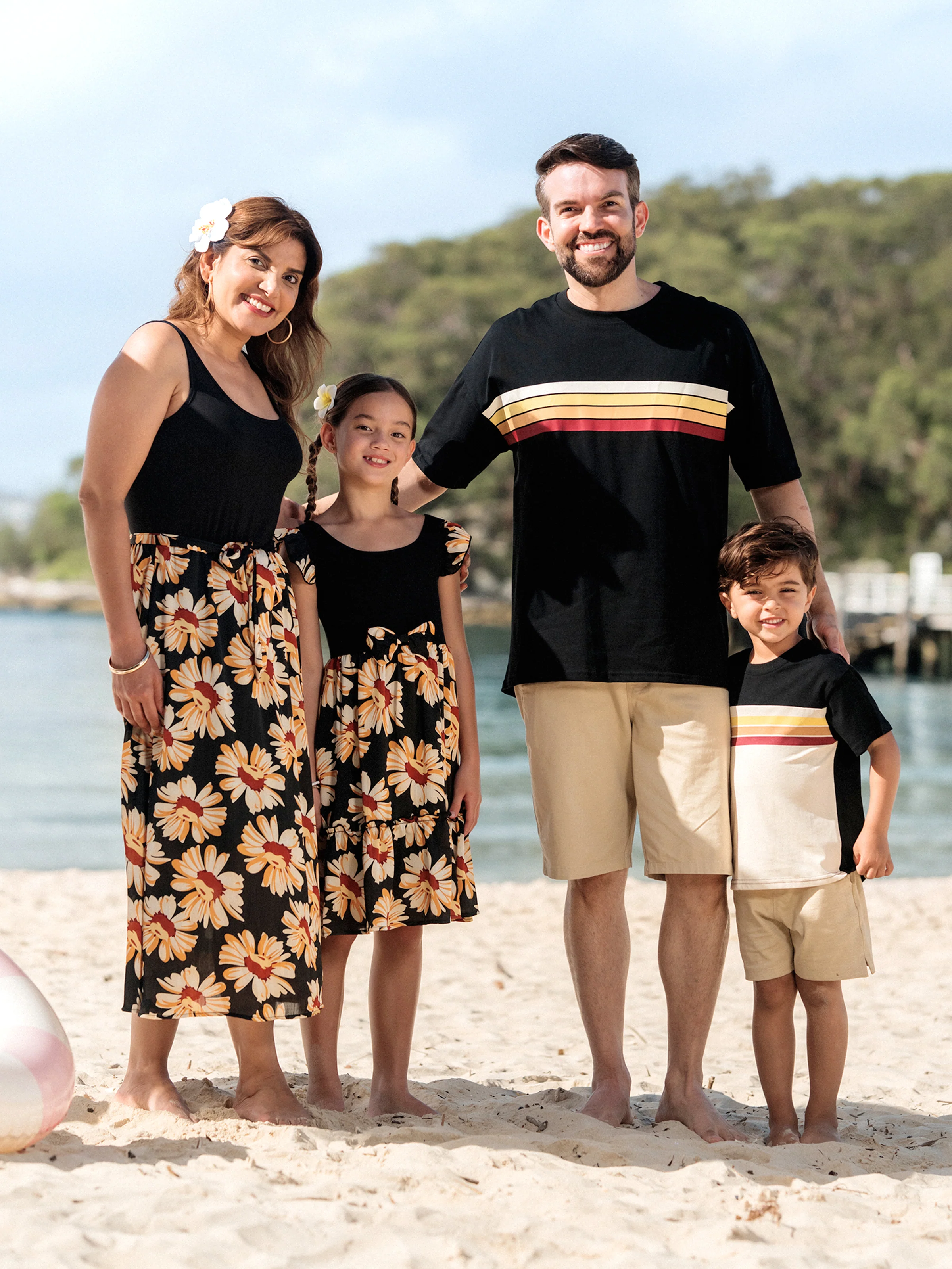 Daddy & Daughter Set Floral Sleeveless Strappy Dress or Colorblock Short-sleeve T-shirt Black - Image 2