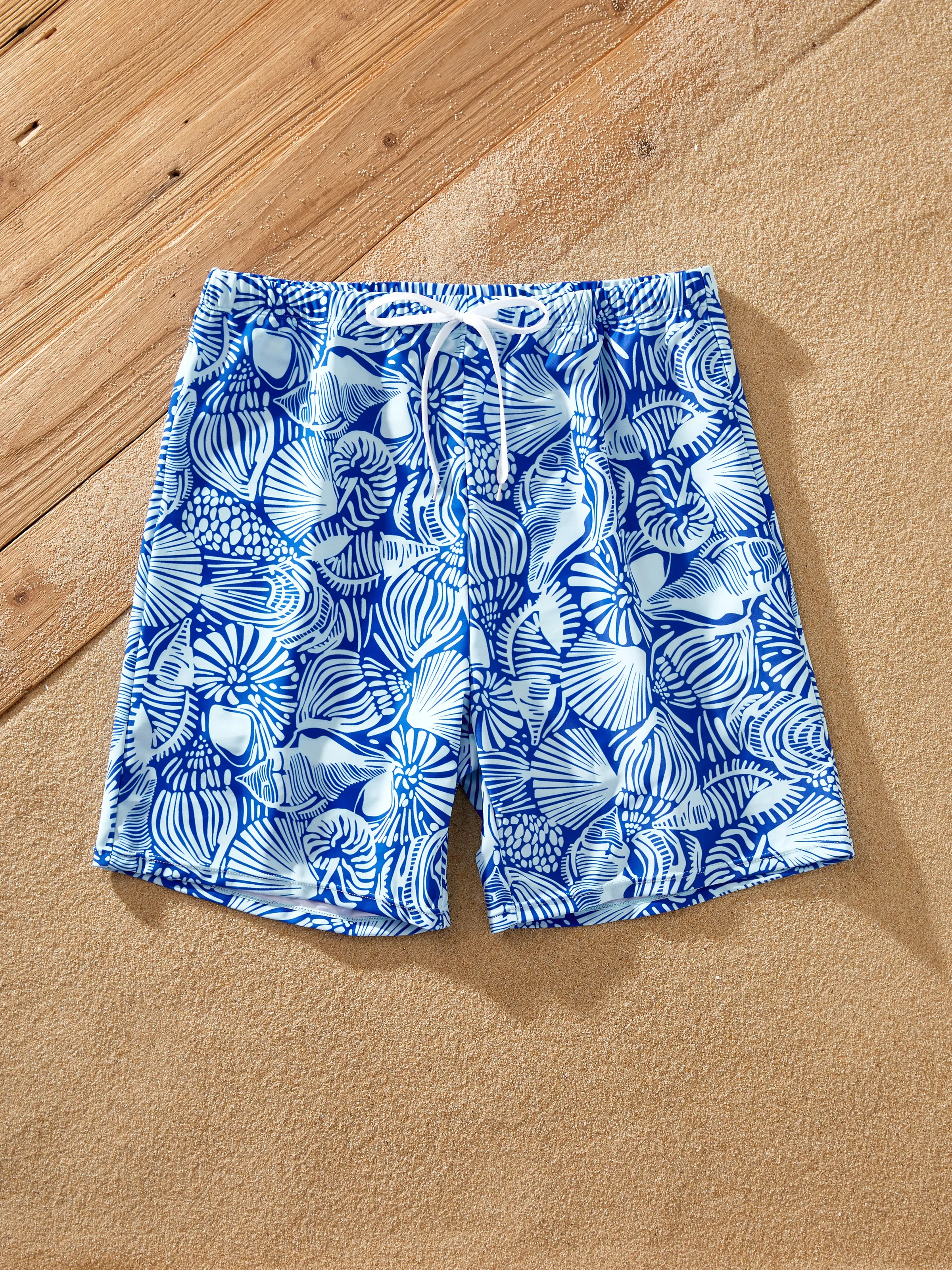 Daddy & Son Shell Print Swimwear Floral two-piece Bikini & Swim Shorts Set for Mom, Dad, & Kids, Perfect for Beach Days & Pool Parties Blue - Image 6
