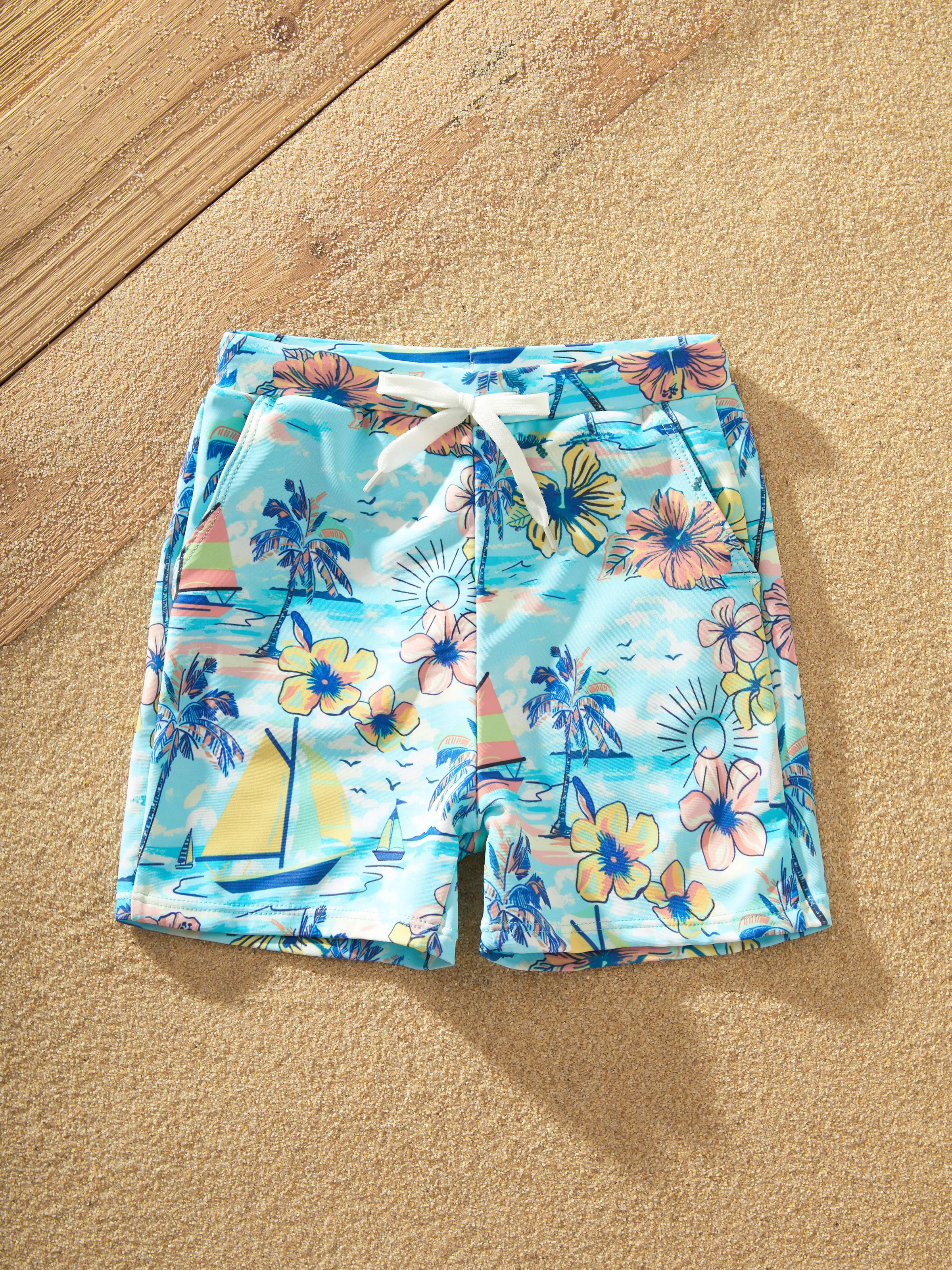 Daddy & Son Swimwear Tropical Print,Daddy & Son Swim Trunks Set for Summer Beach Vacation Light Blue - Image 13