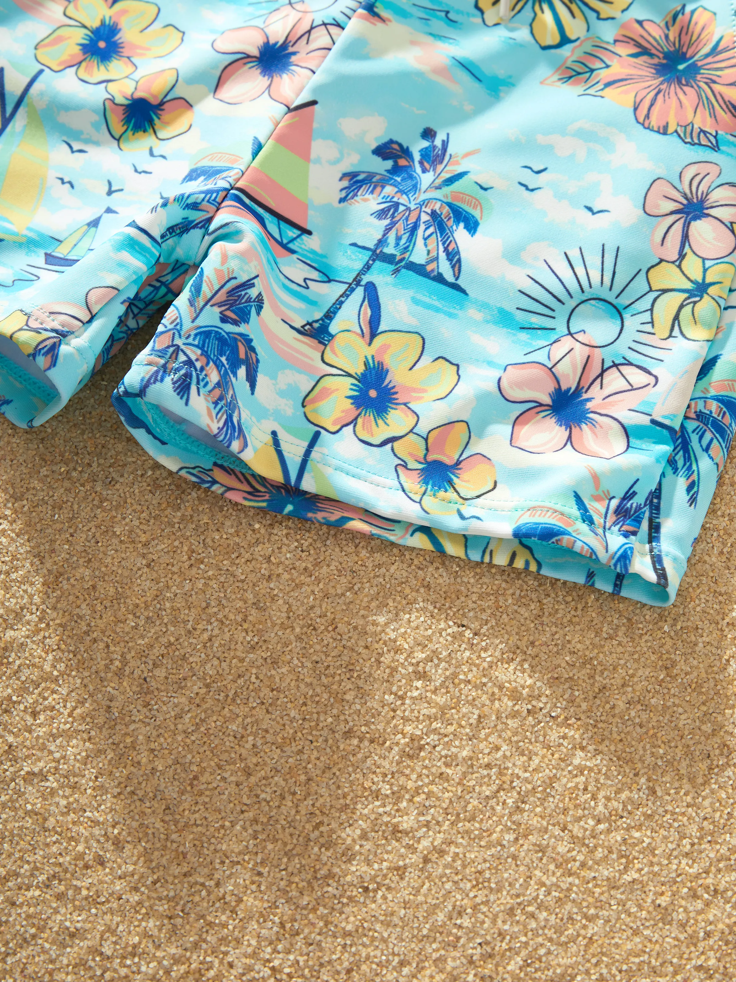 Daddy & Son Swimwear Tropical Print,Daddy & Son Swim Trunks Set for Summer Beach Vacation Light Blue - Image 16