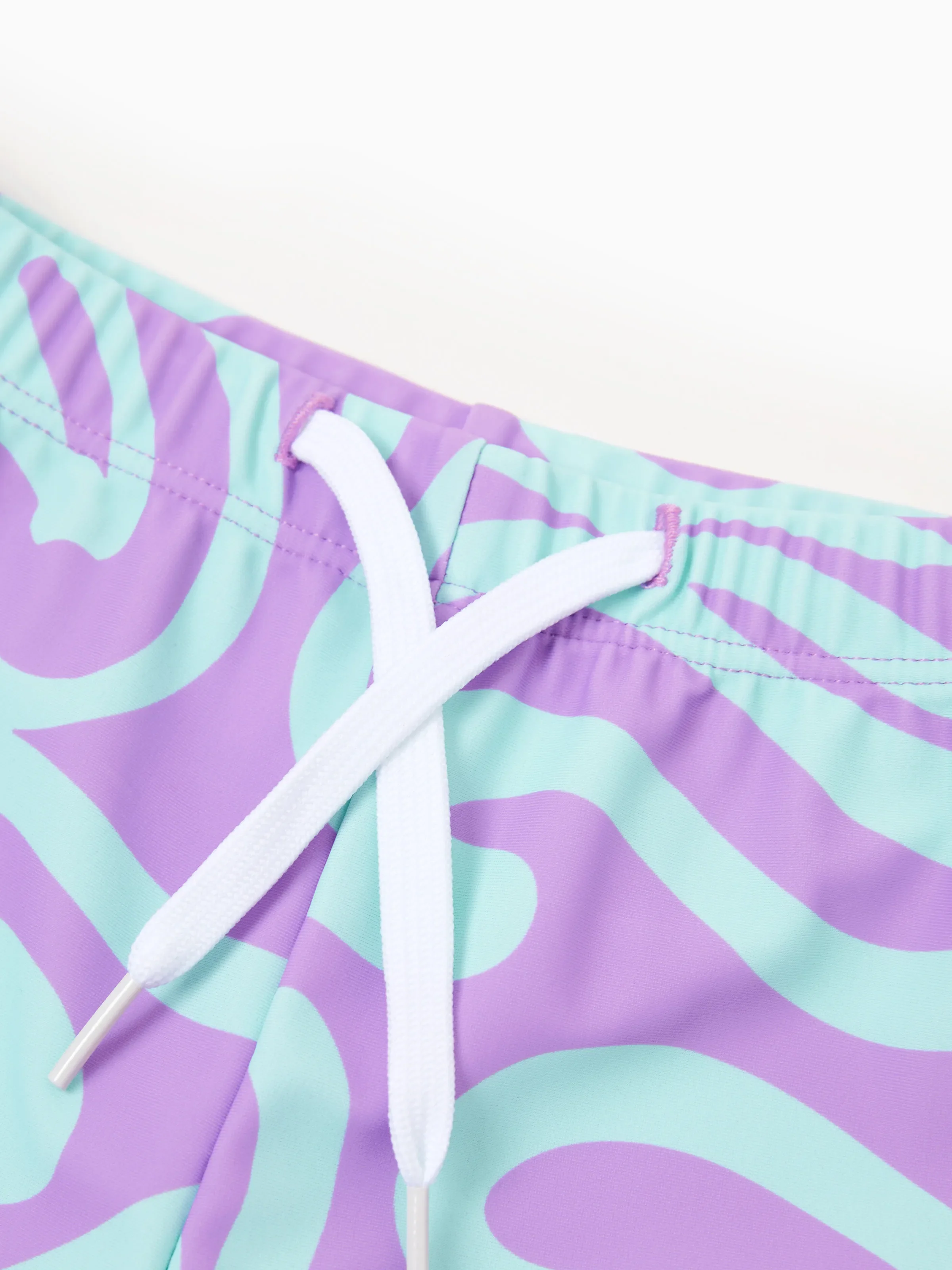 Daddy & Son Trendy Purple & Blue Wave Print Swim Trunks Purple - Image 6