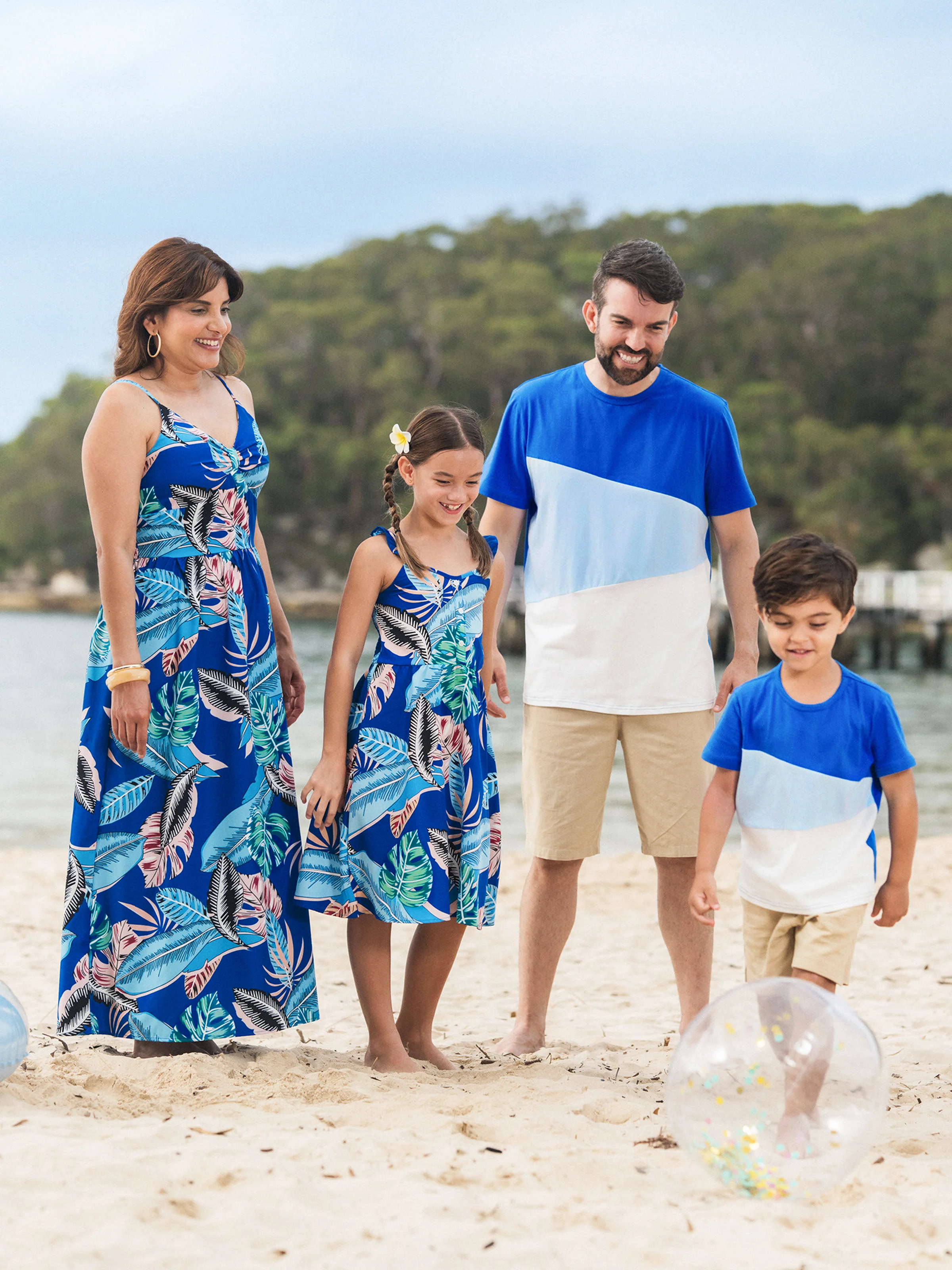Daddy & Daughter Tropical Dress & T-shirt Set – Blue Floral Print for Dad, Mom, Girls & Baby, Perfect for Summer Vacations and Family Photos Blue - Image 2