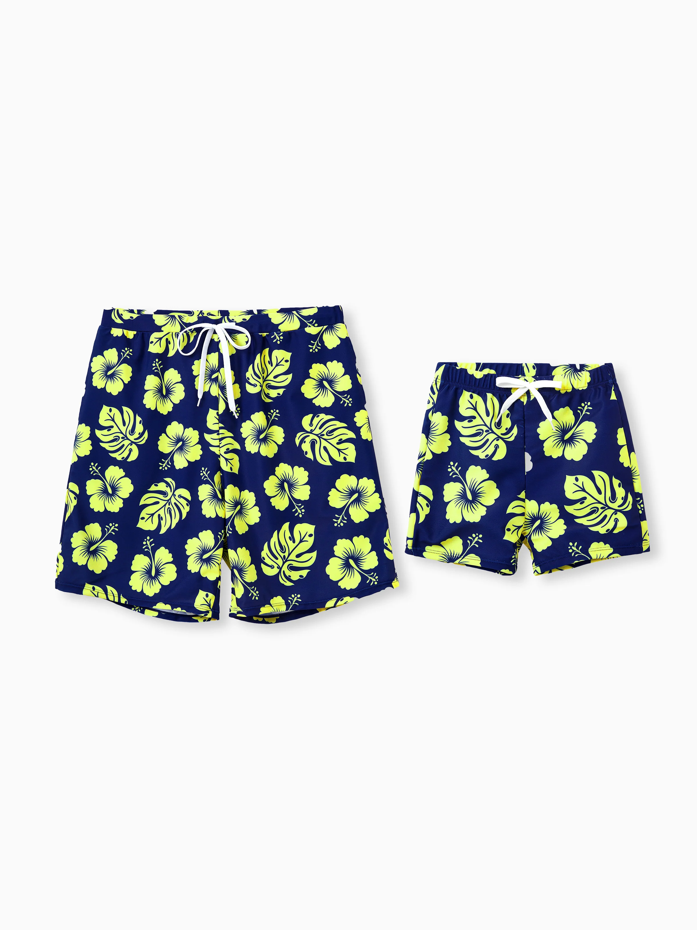 Daddy & Son Tropical Floral Swimsuits Halter Bikini & Swim Trunks Set Deep Blue
