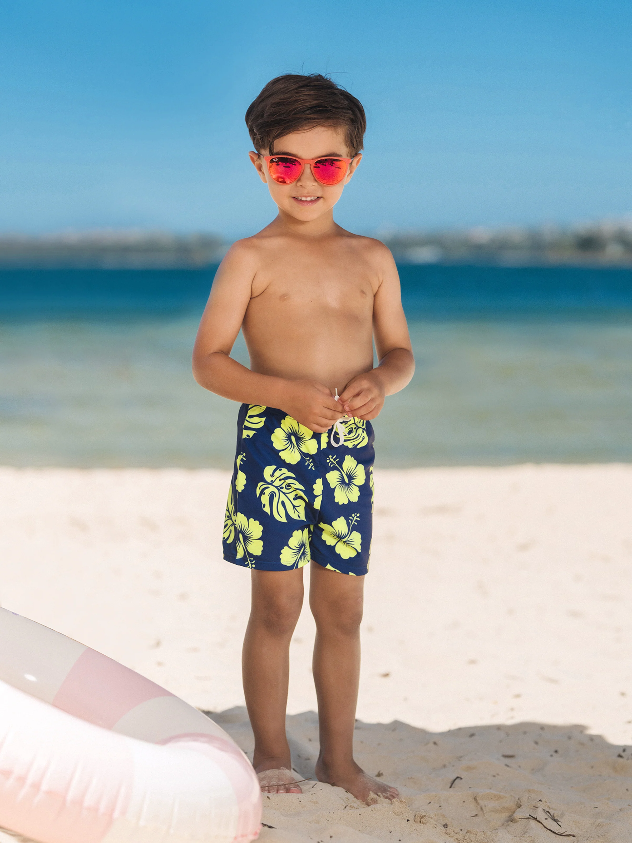 Daddy & Son Tropical Floral Swimsuits Halter Bikini & Swim Trunks Set Deep Blue - Image 11