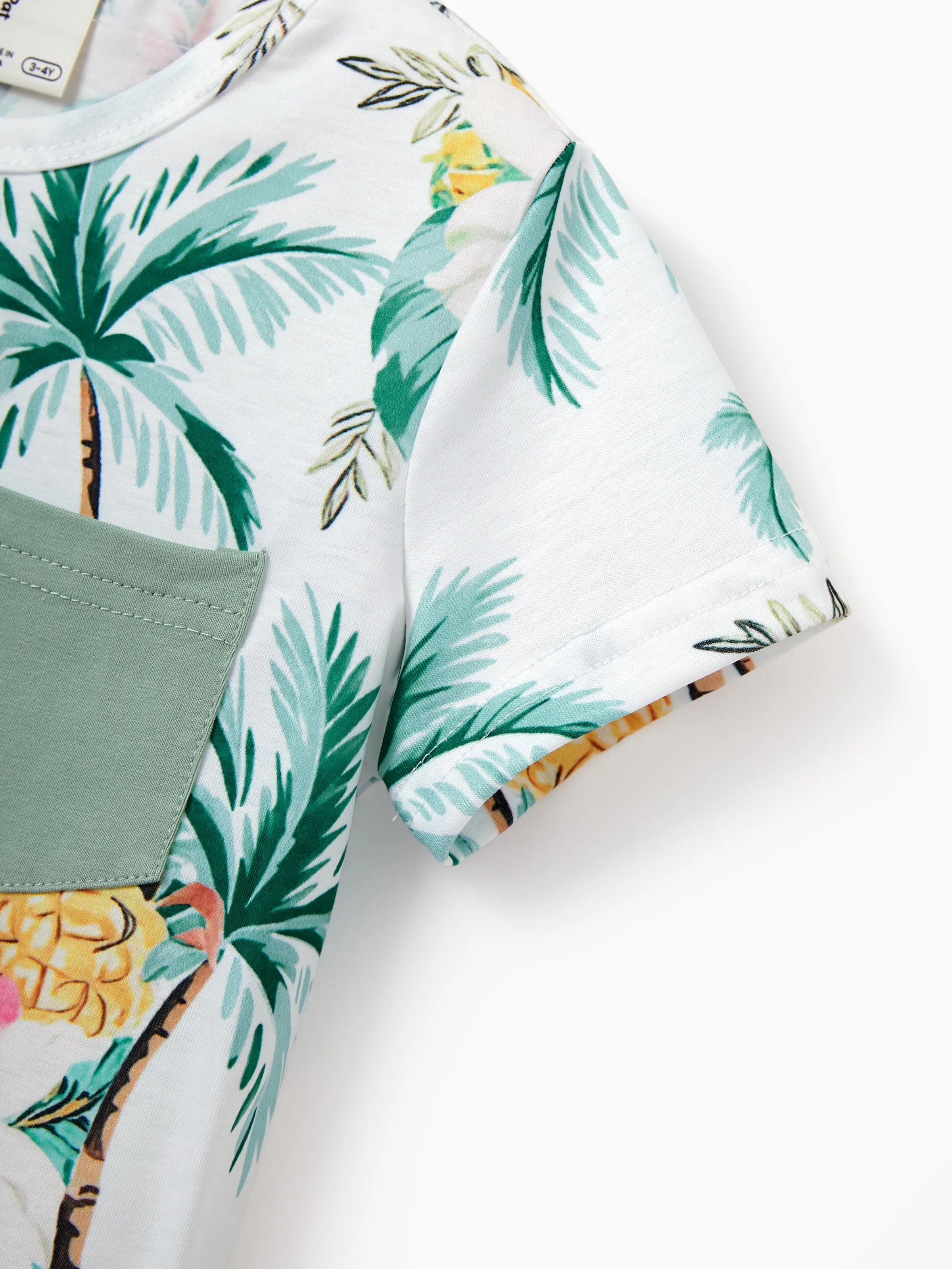 Daddy & Son Tropical Print Outfits,Dad/Kids Cotton T-Shirt Set Green - Image 16