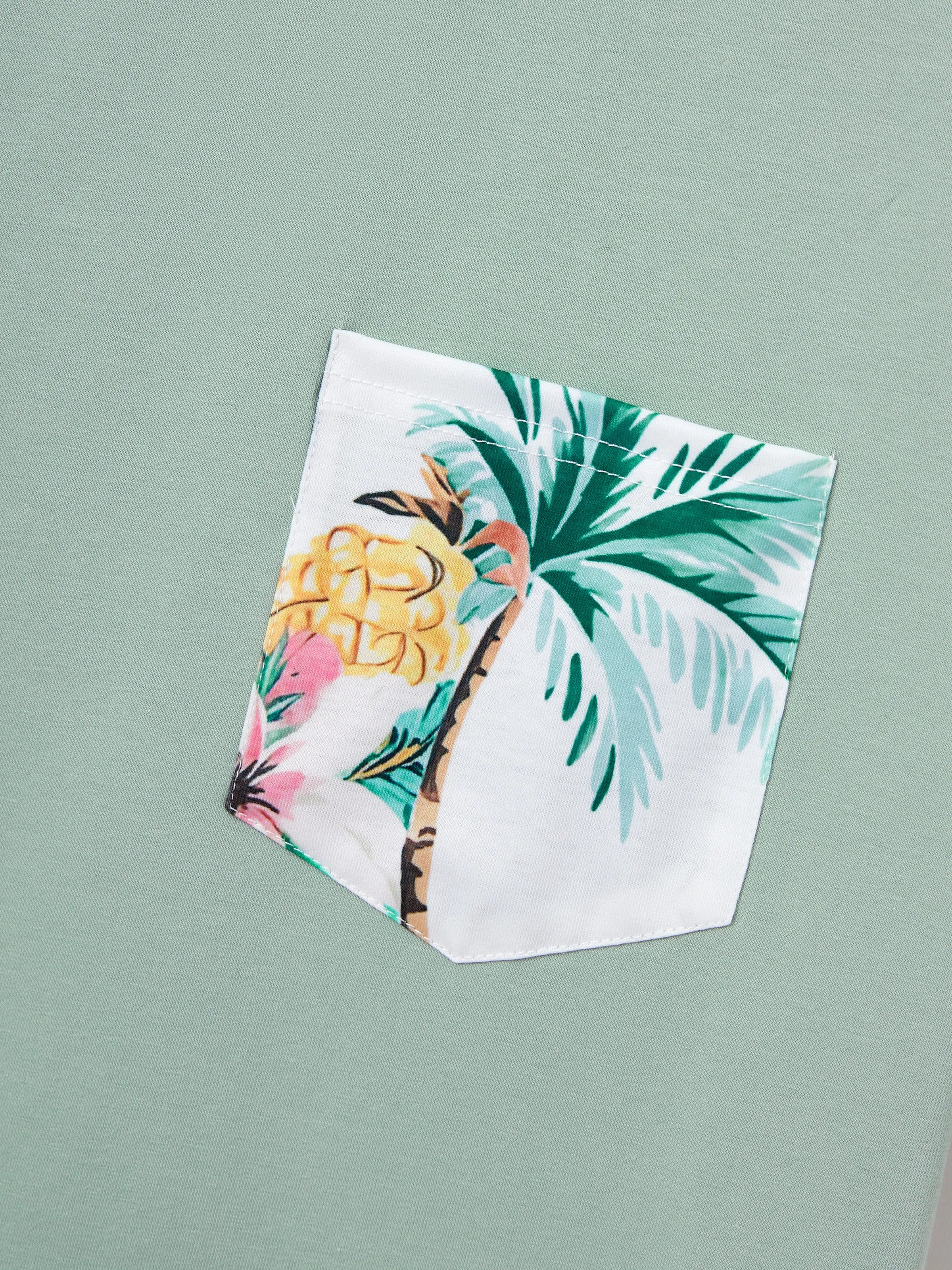 Daddy & Son Tropical Print Outfits,Dad/Kids Cotton T-Shirt Set Green - Image 9