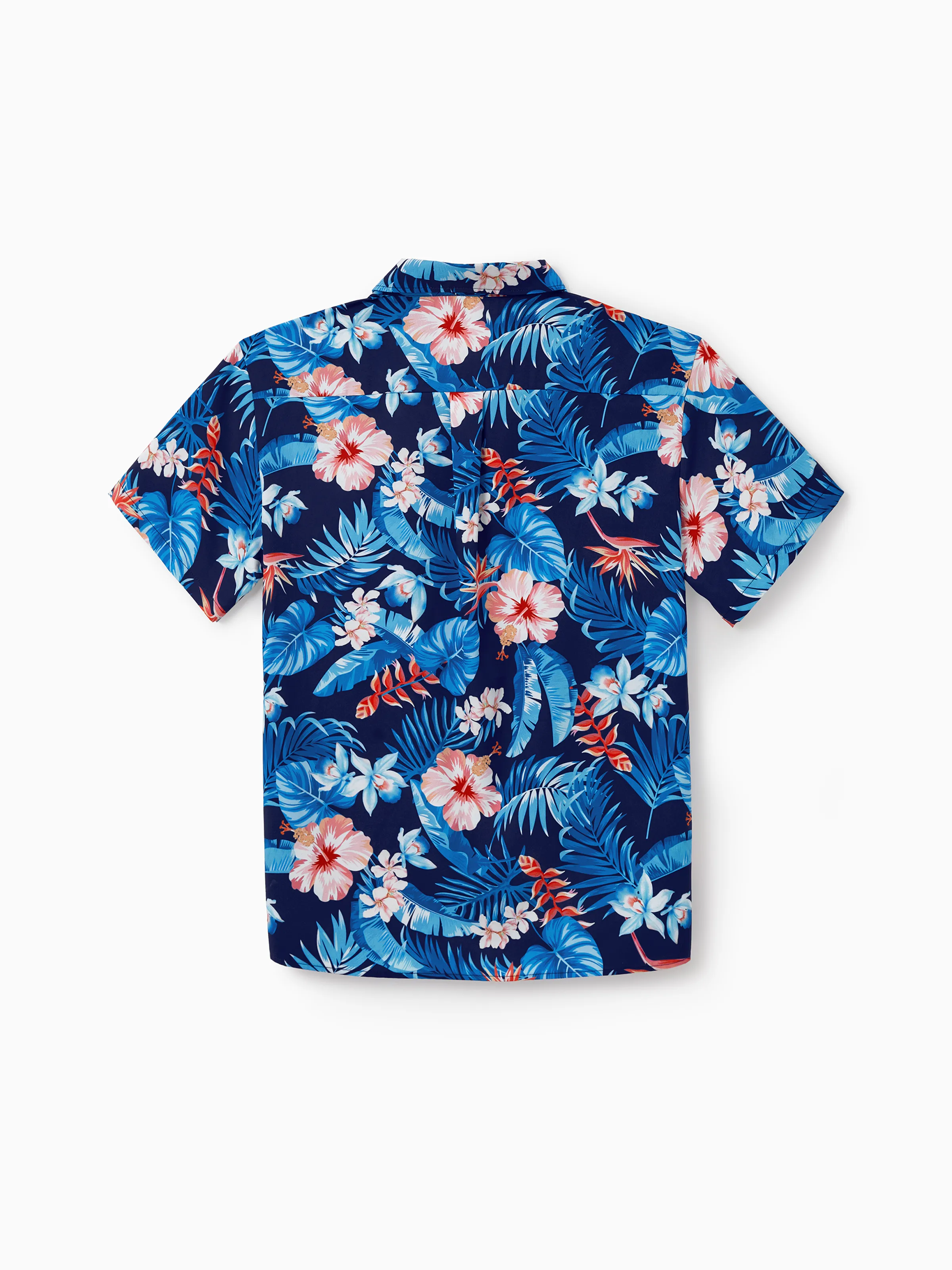 Daddy & Son Vacation Set Tropical Floral Print Shirt or Halter Dresses for Dad, Mom, Kids & Baby, Perfect for Summer Holidays & Family Photos Deep Blue - Image 5