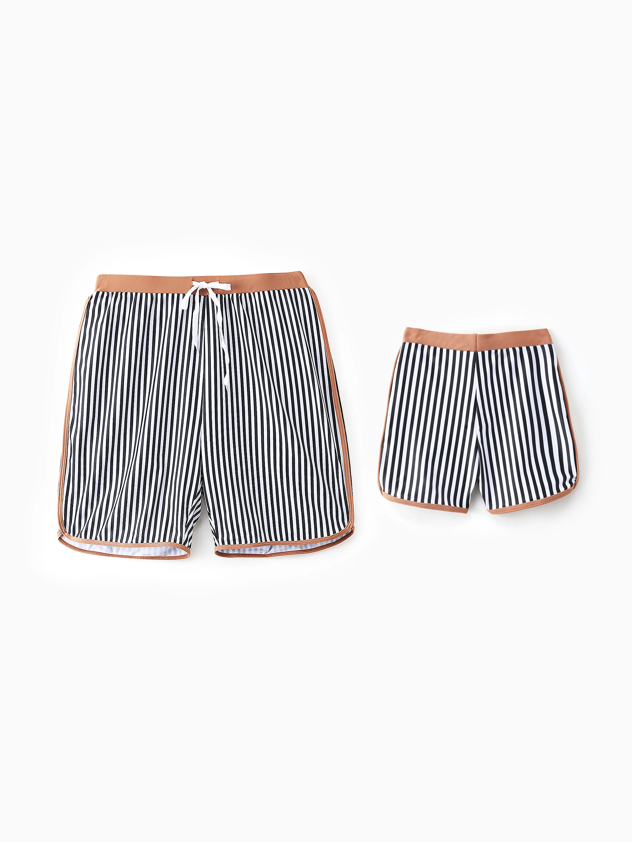 Daddy & Son Vertical Stripe Drawstring Swim Drunks Khaki