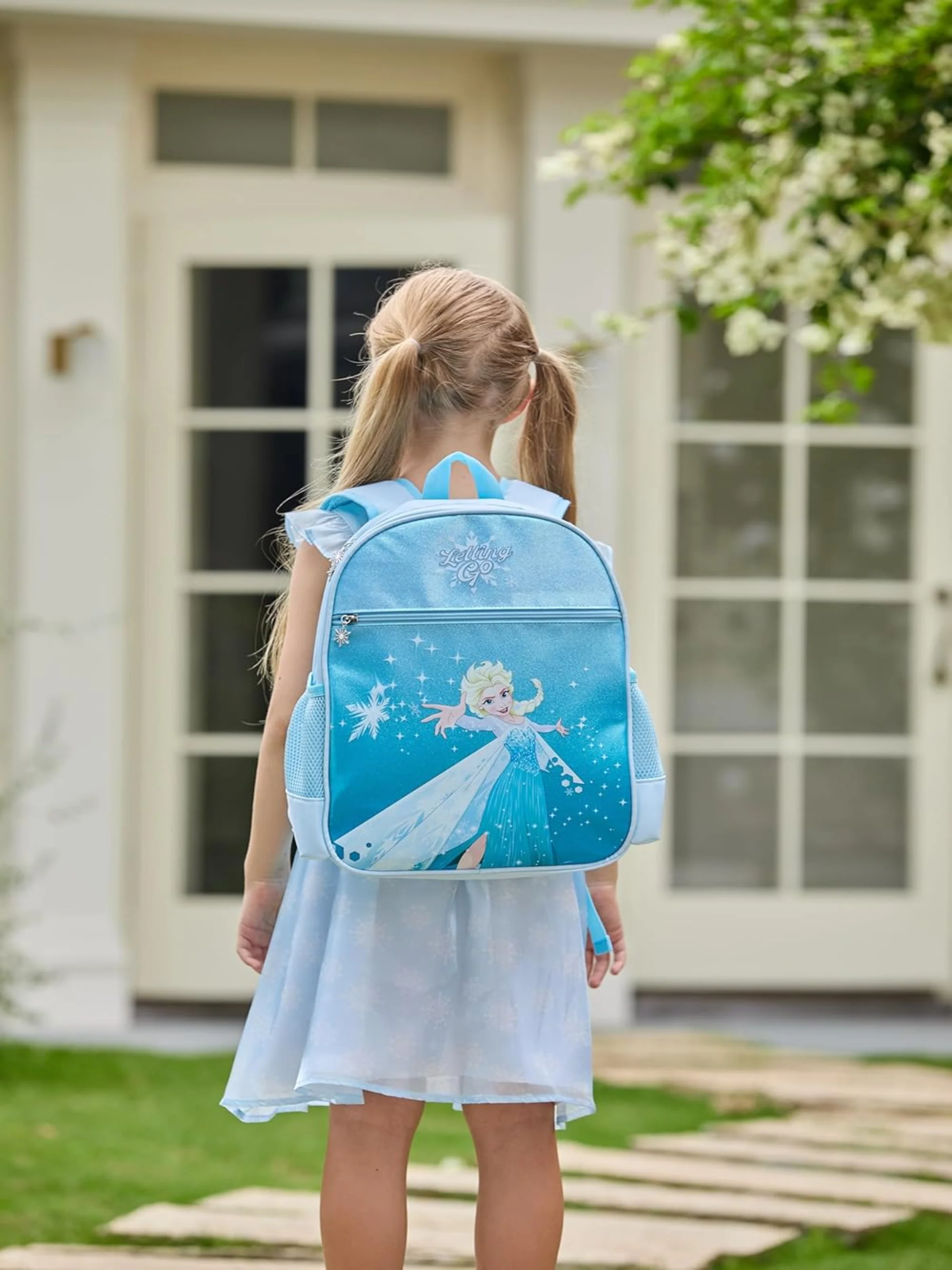 Disney Frozen Toddler Girl Elsa Backpack with Chest Strap & Bottle Pockets Blue - Image 2