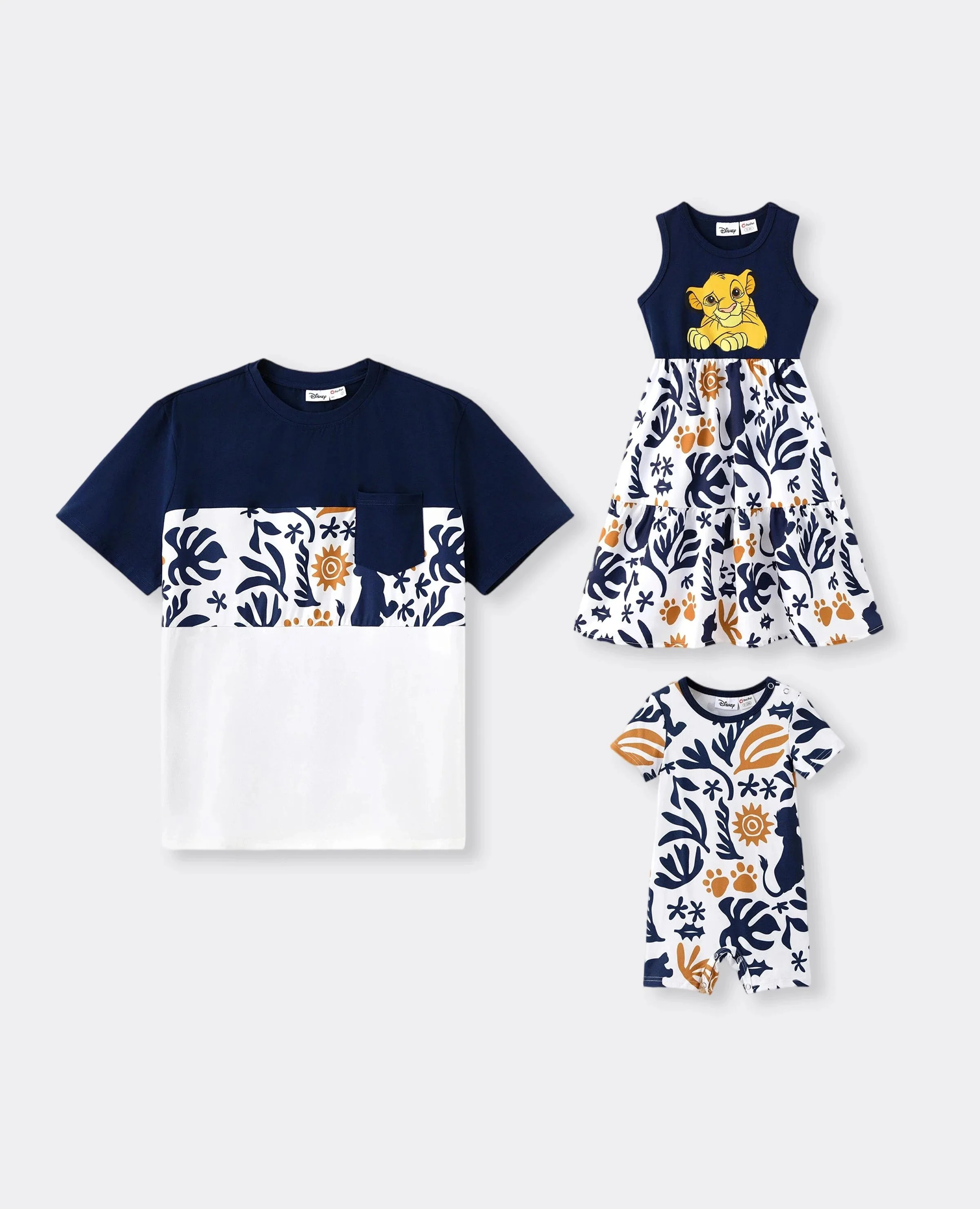 Disney Lion King Daddy & Daughter Simba Palm Leaf Pattern Colorblock Dress/Top/Romper Dark Blue