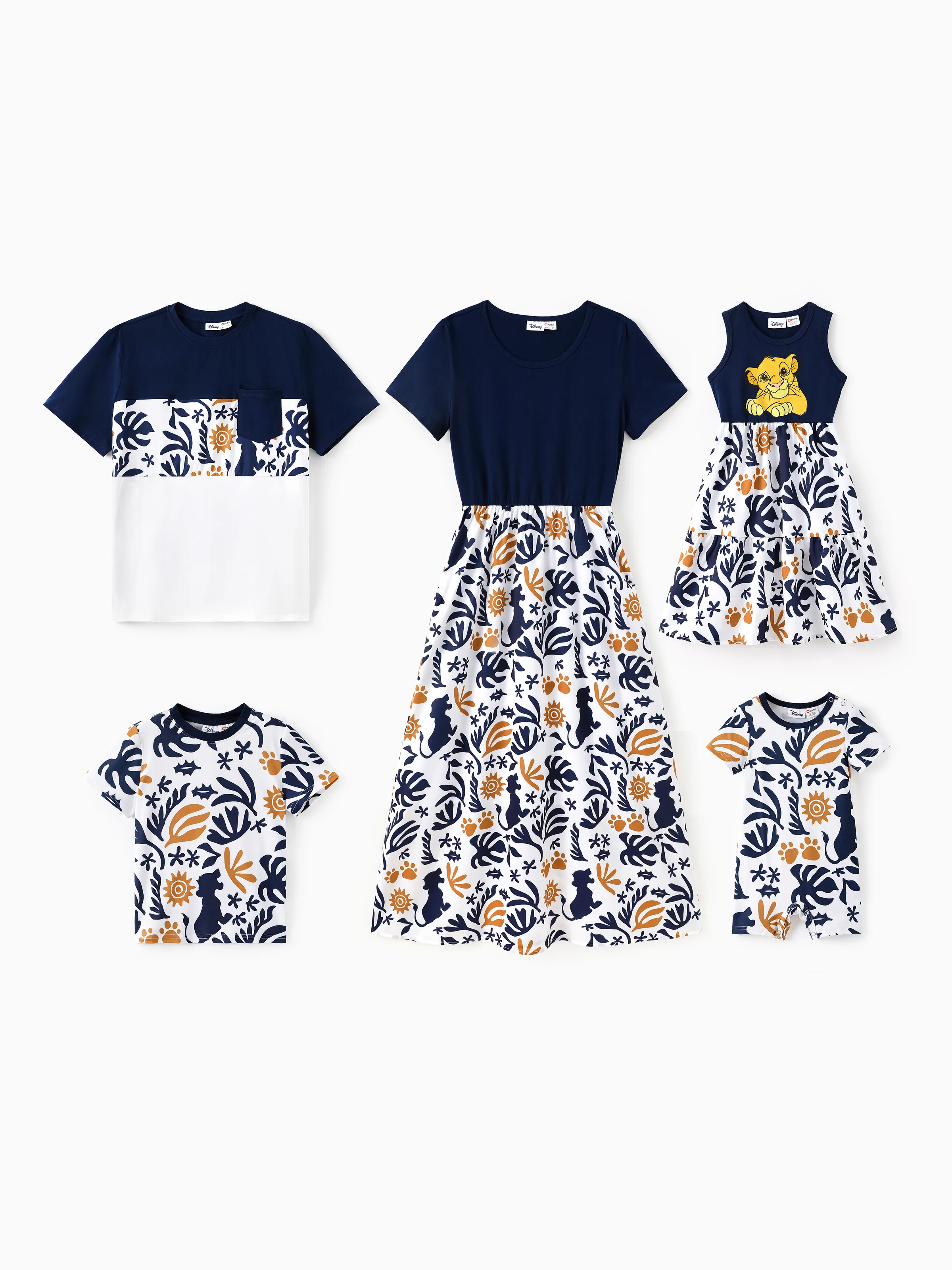 Disney Lion King Mommy & me Simba Palm Leaf Pattern Colorblock Dress/Romper Dark Blue - Image 2