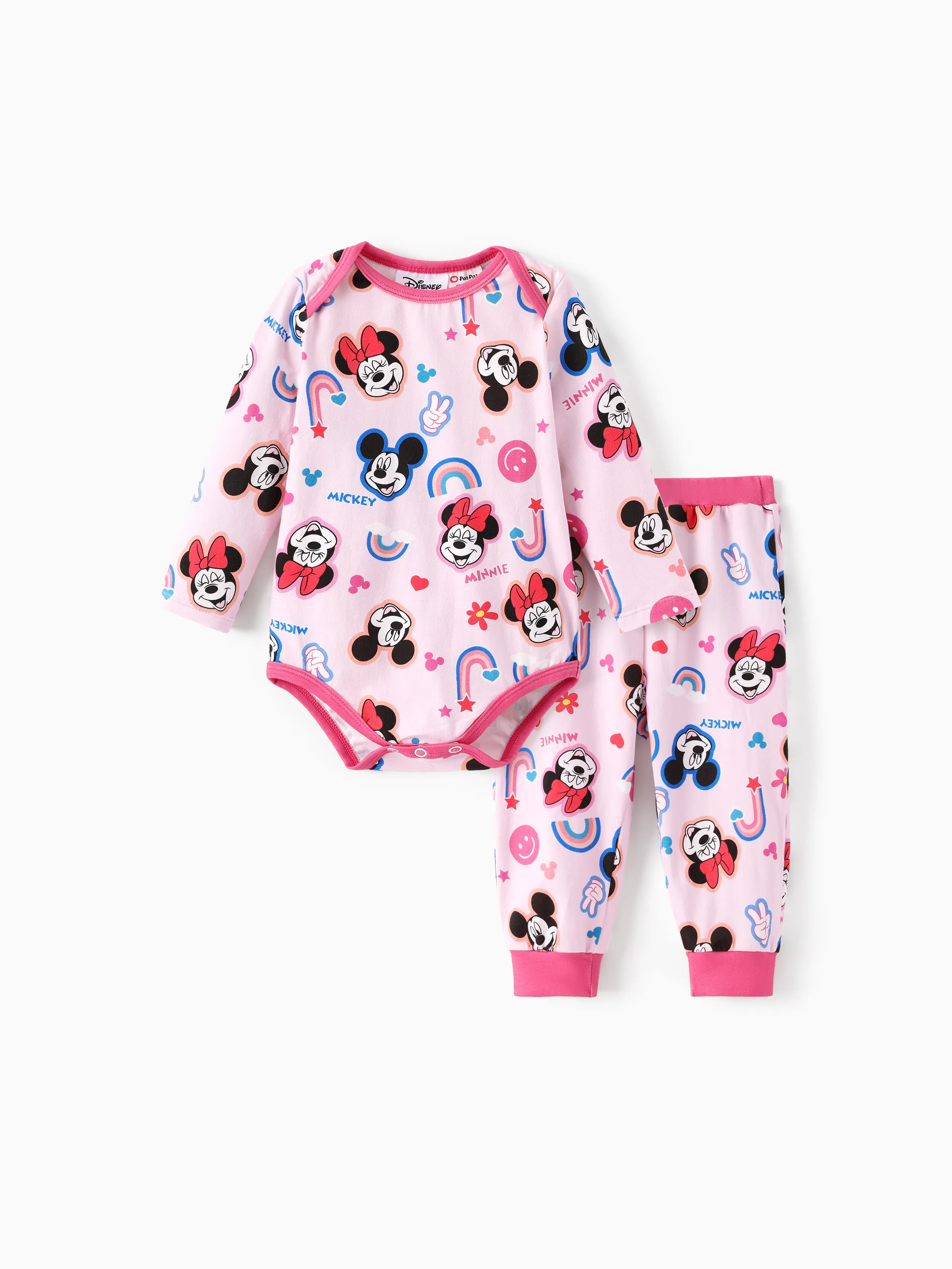Disney Mickey and Friends Baby Girl 2pcs Minnie Bodysuits and Pants Set Pink