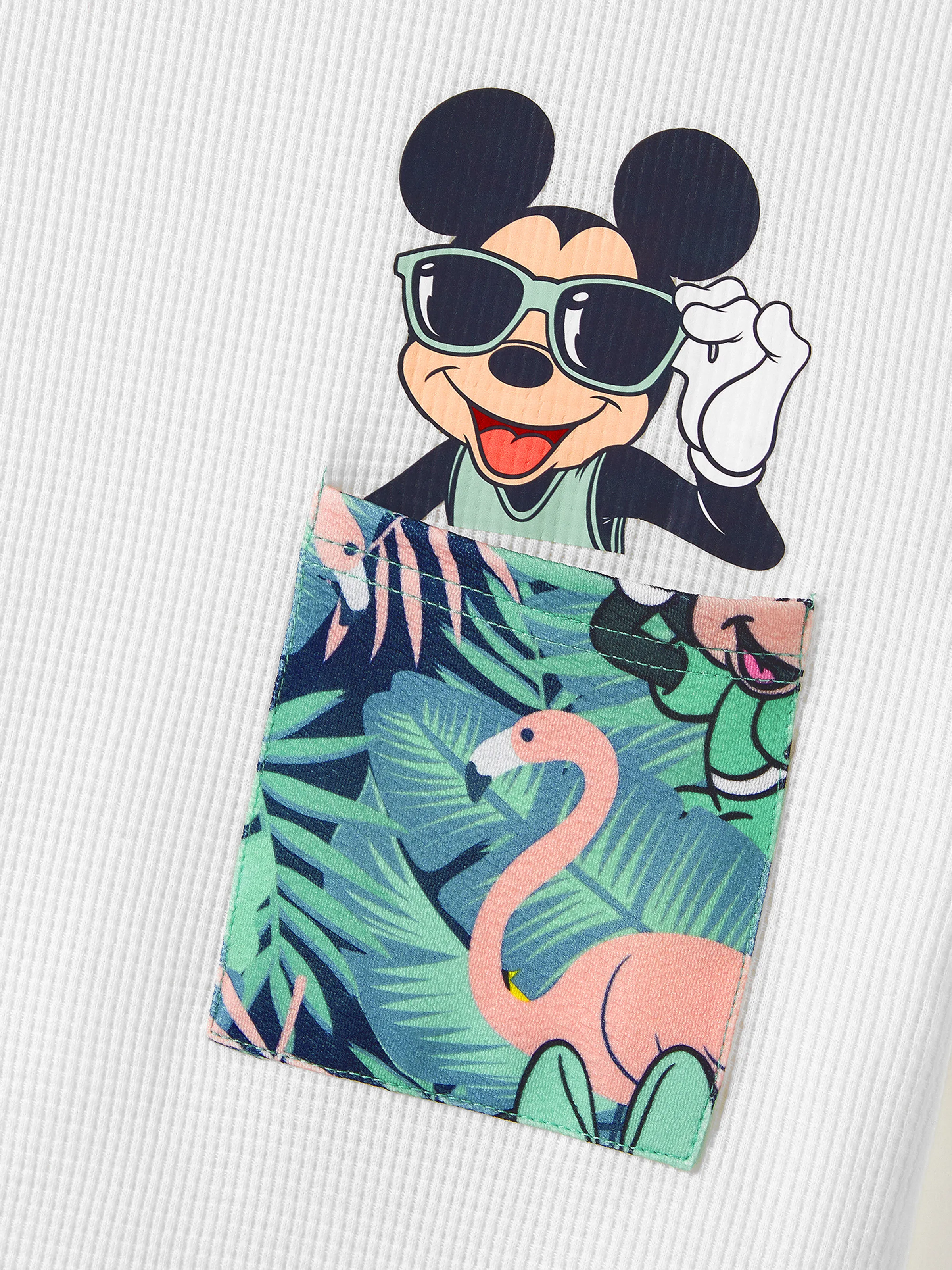 Disney Mickey and Friends Daddy & Daughter Tropical Botanical Print Waffle Fabric T-shirt/Dress greenwhite - Image 6