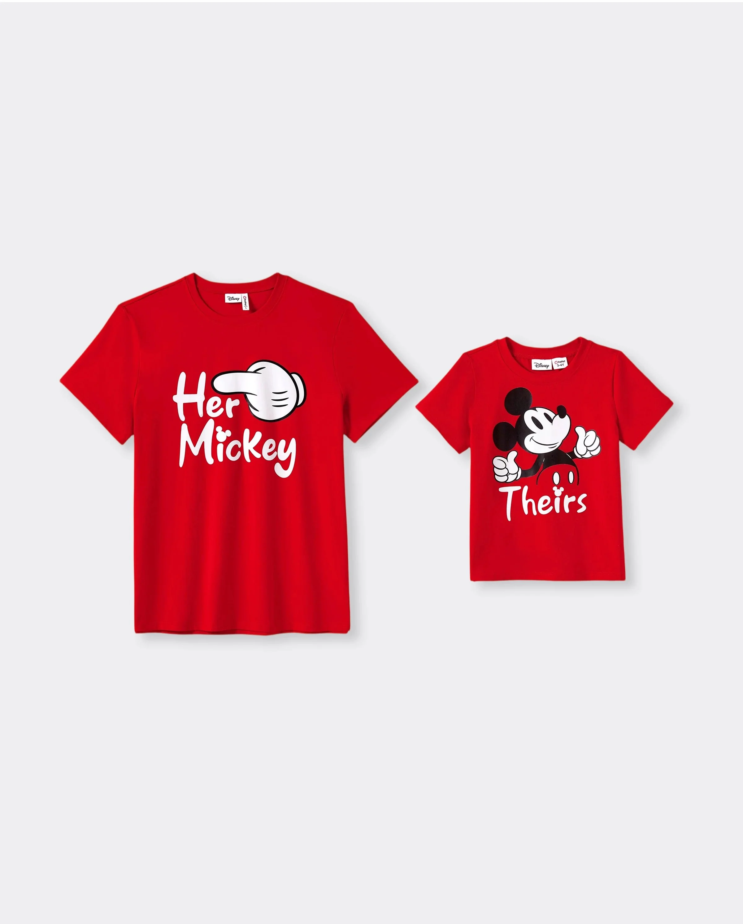 Disney Mickey and Friends Daddy & Son Funny Gesture Cotton T-shirt for Gift Red