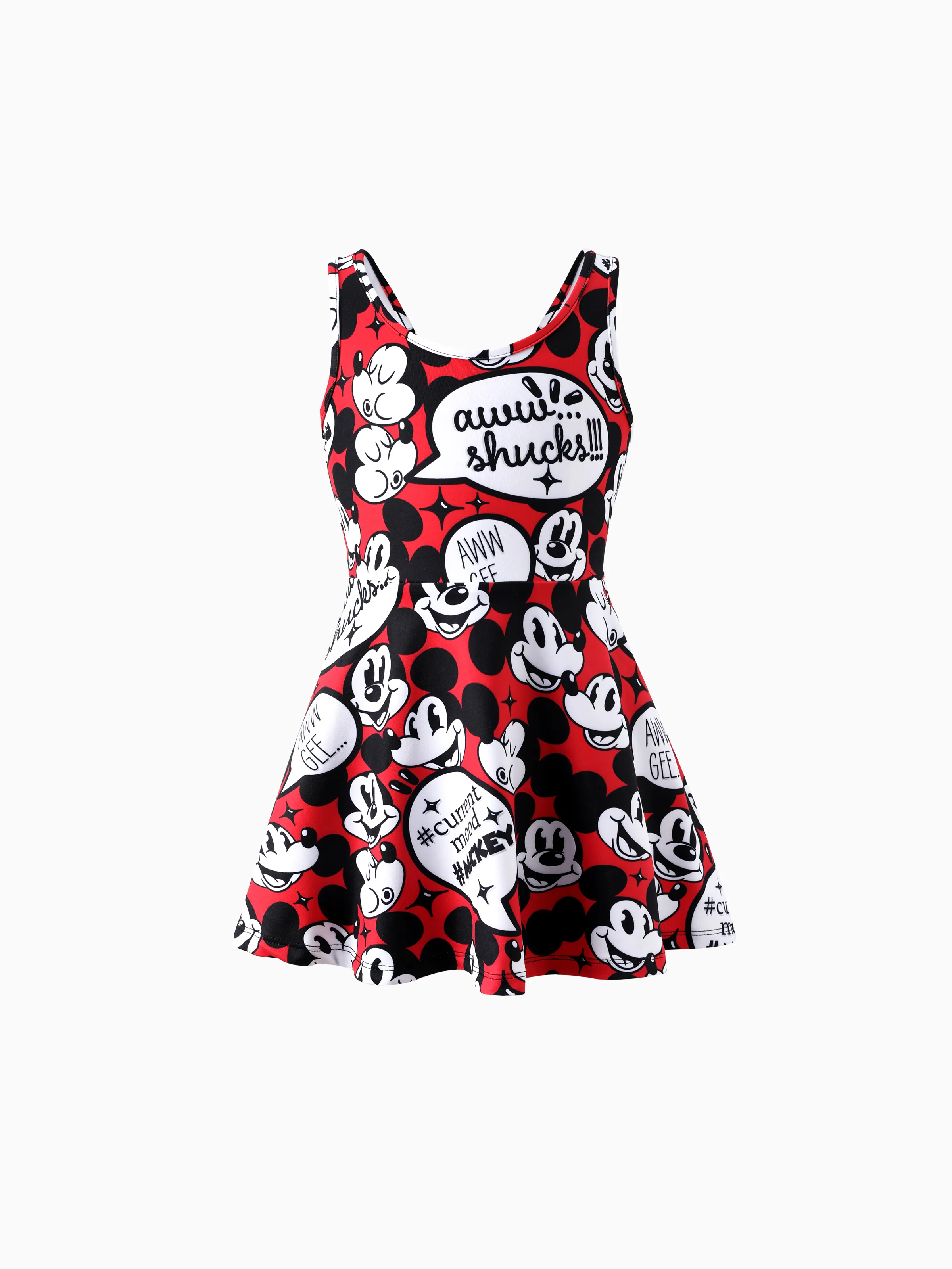 Disney Mickey and Friends Family matching 1pc Mickey Mouse Graffiti Cotton T-shirt or Colorblock Dress or Naia™ Allover Romper Red - Image 4