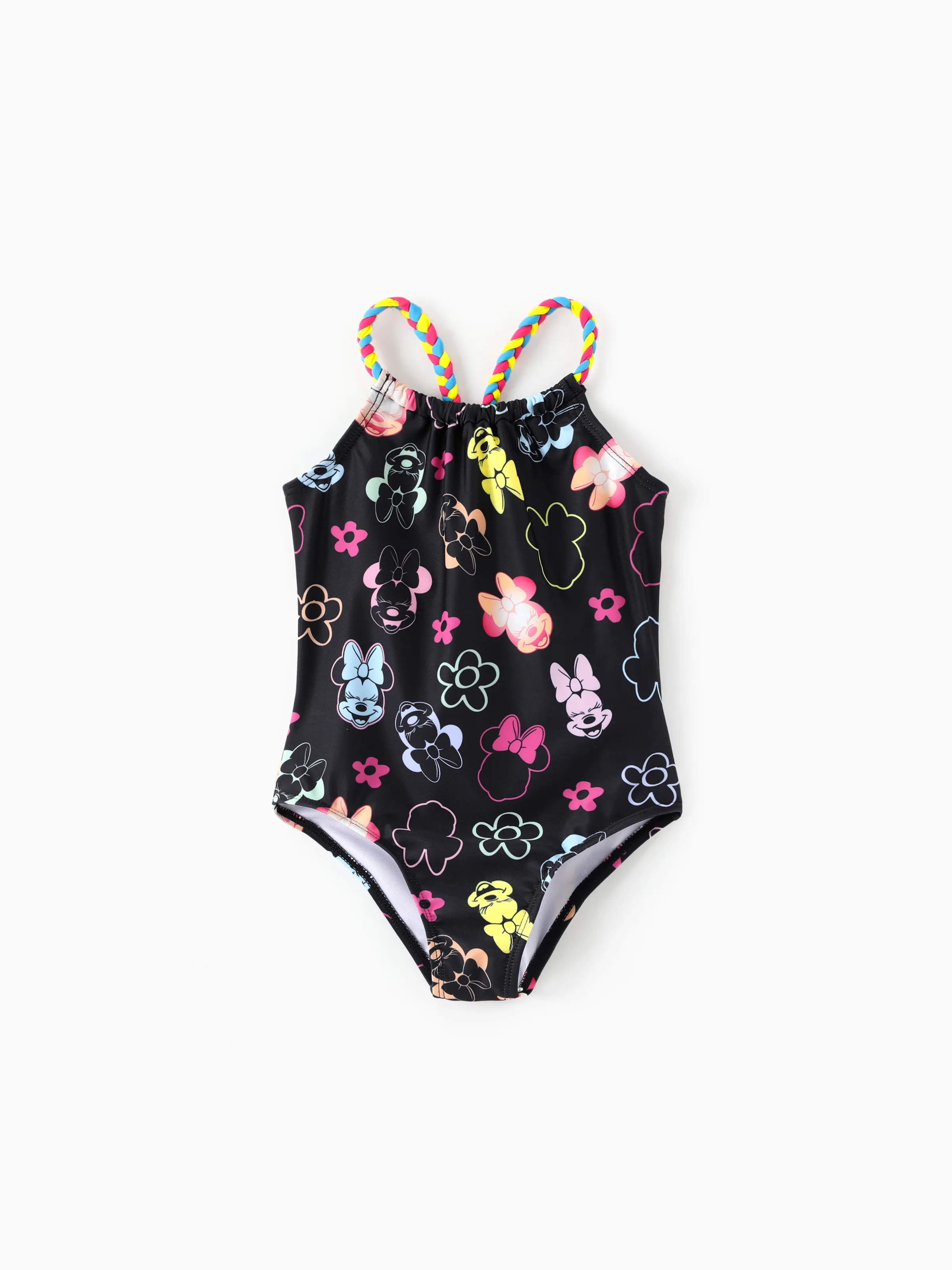 Disney Mickey and Friends Toddler/Kid Girl Minnie Mouse UPF50+ Floral Print Swimsuit Black