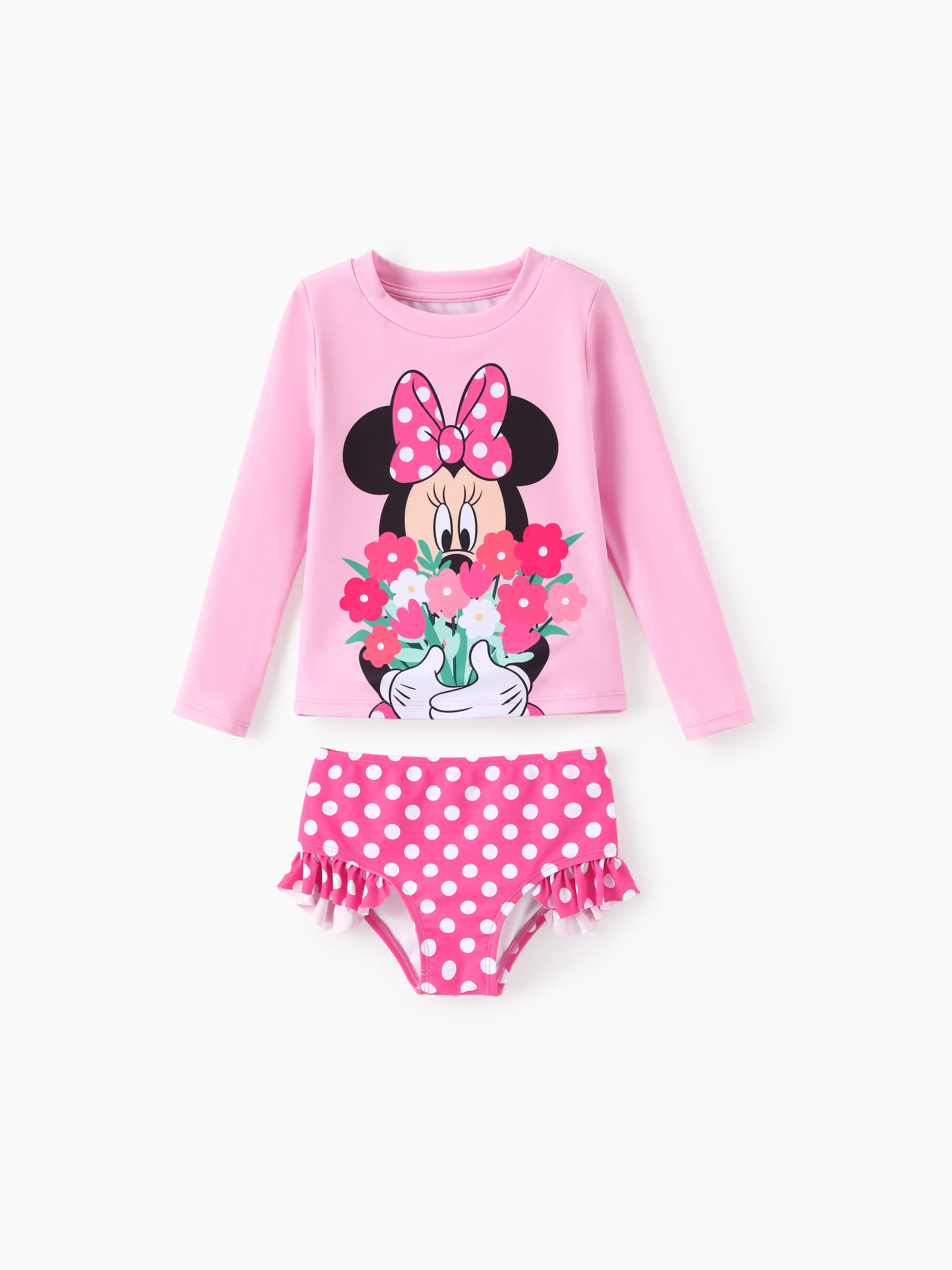 Disney Mickey and Friends Toddler/Kid Girl 2pcs Minnie Mouse UPF50+ Ruffle Swimsuit Pink