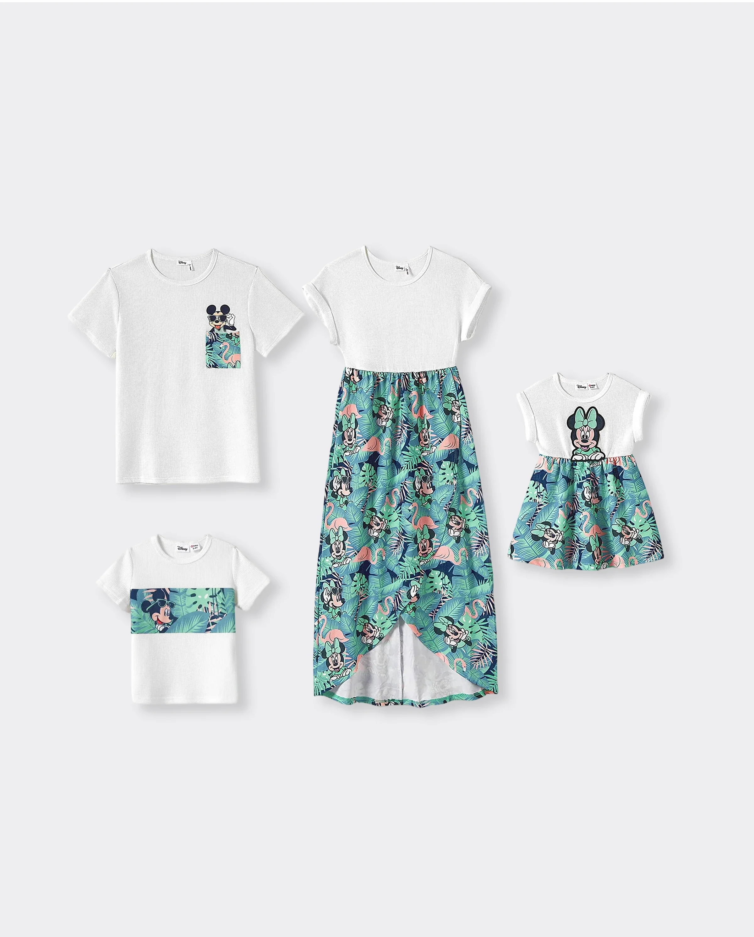 Disney Mickey and Friends Toddler/Kid Girl Tropical Botanical Print Waffle Fabric Dress greenwhite - Image 2
