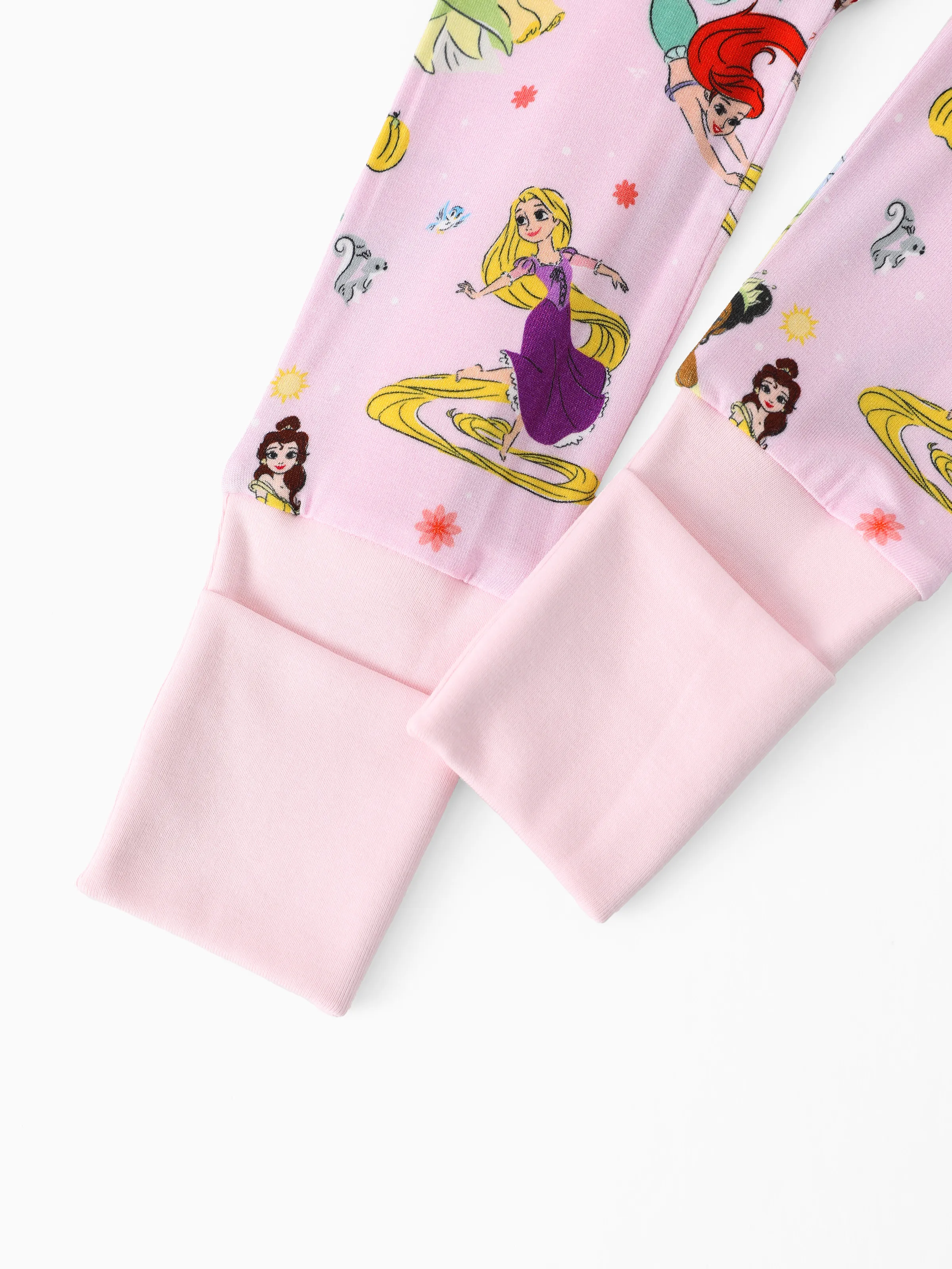 Disney Princess Bamboo Baby Girl Ariel/Belle/Tiana 2-Way Zip Onesies Anti Slip Long-sleeve Footie Pink - Image 7