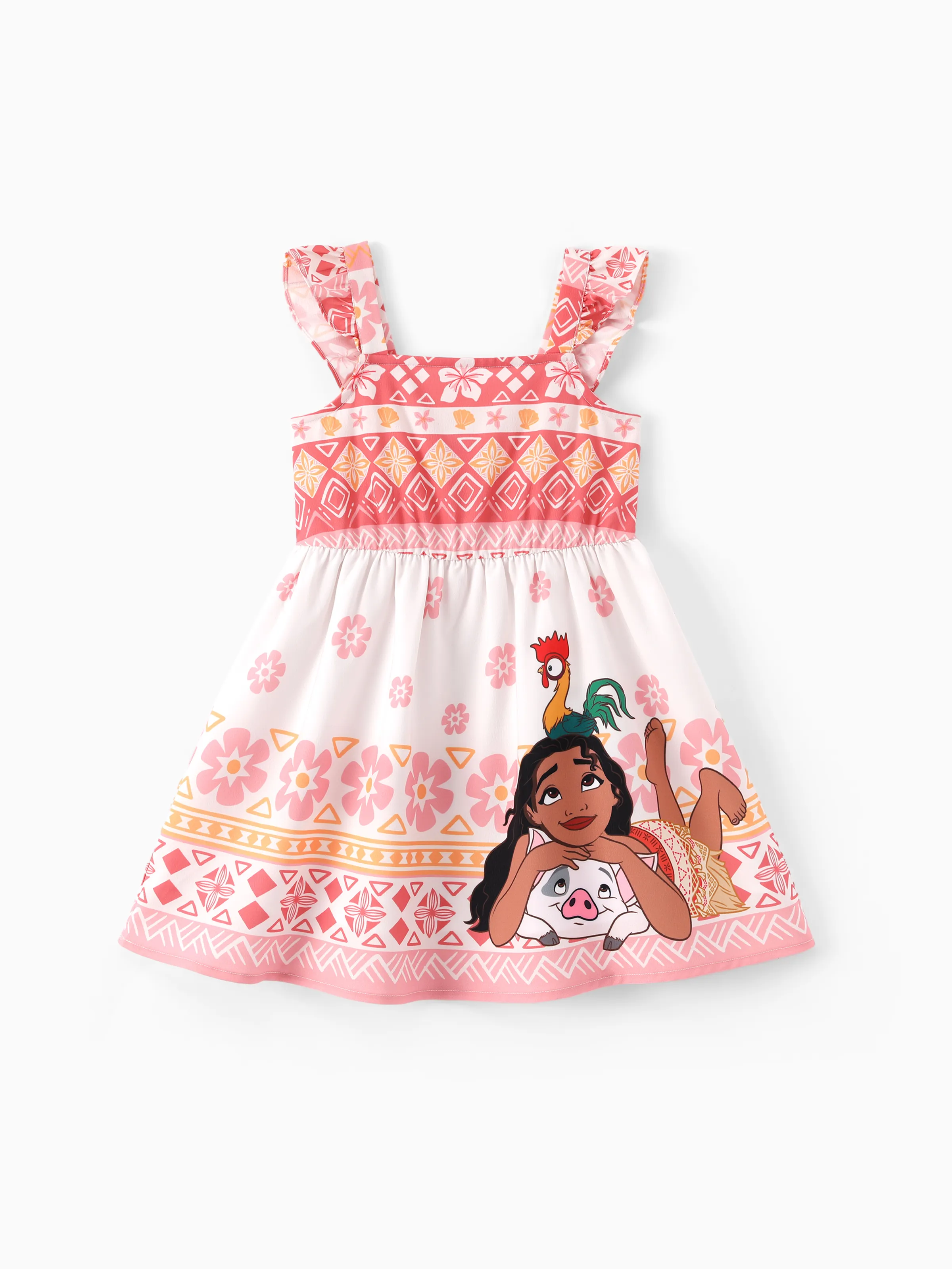 Disney Princess Mommy and Me Moana Floral Dresses with Ruffle Straps for Summer Family Outings & Photos Pink - Image 7
