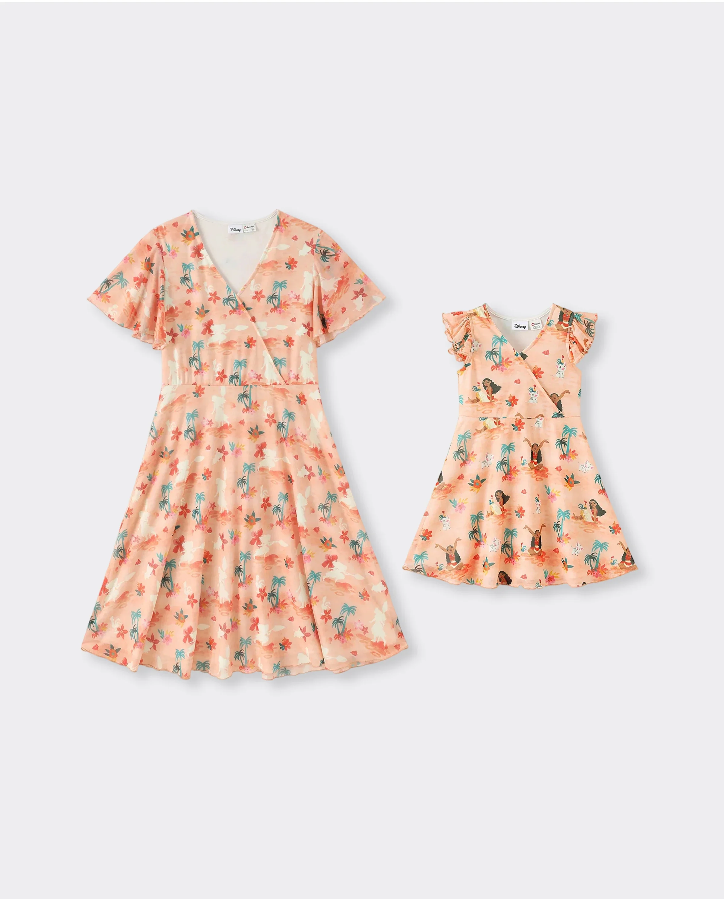 Disney Princess Mommy and Me Moana Tropical Floral V-neck Dress Orange