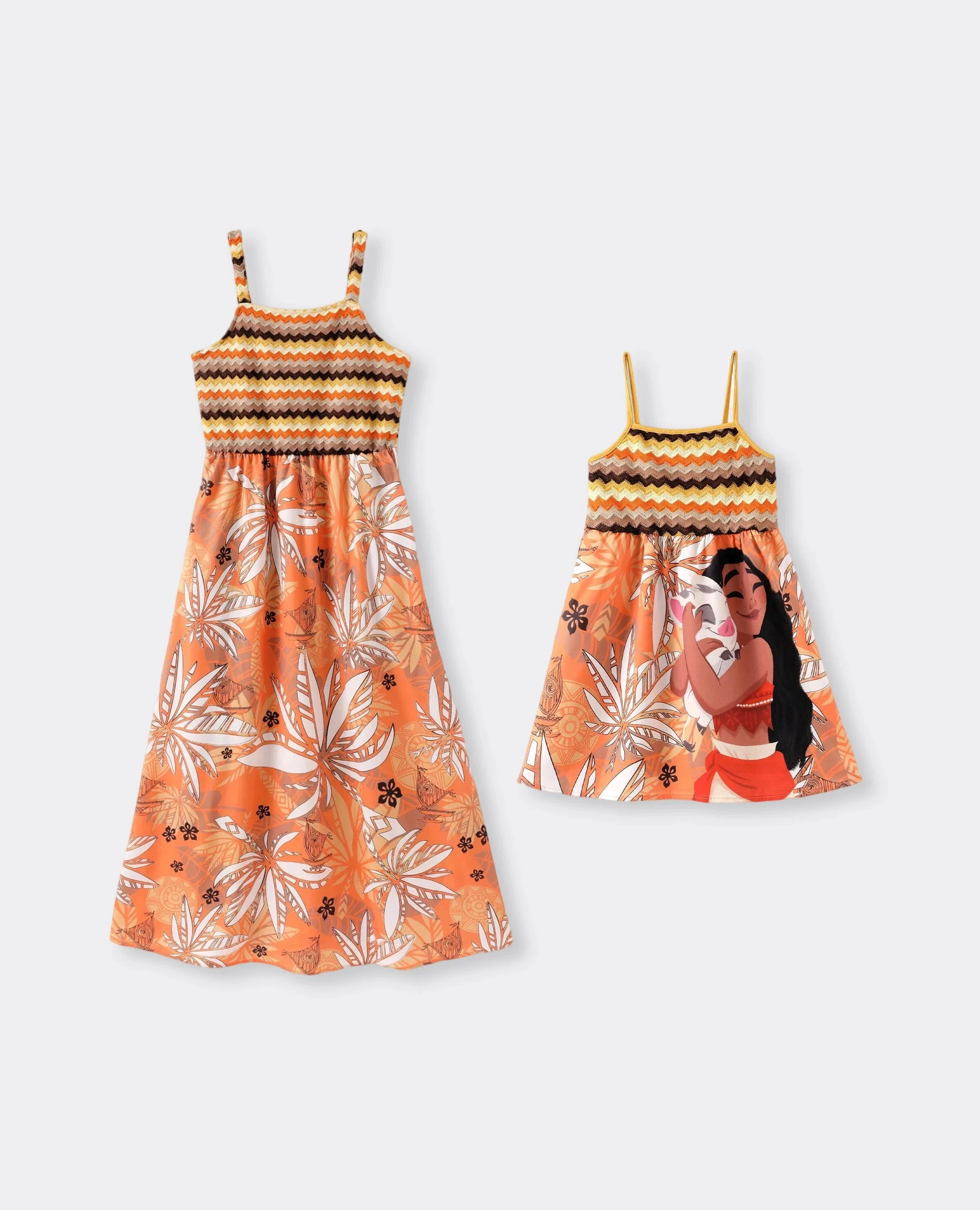 Disney Princess Mommy & me Moana Palm Leaf Tropical Crochet Sleeveless Dress Yellow