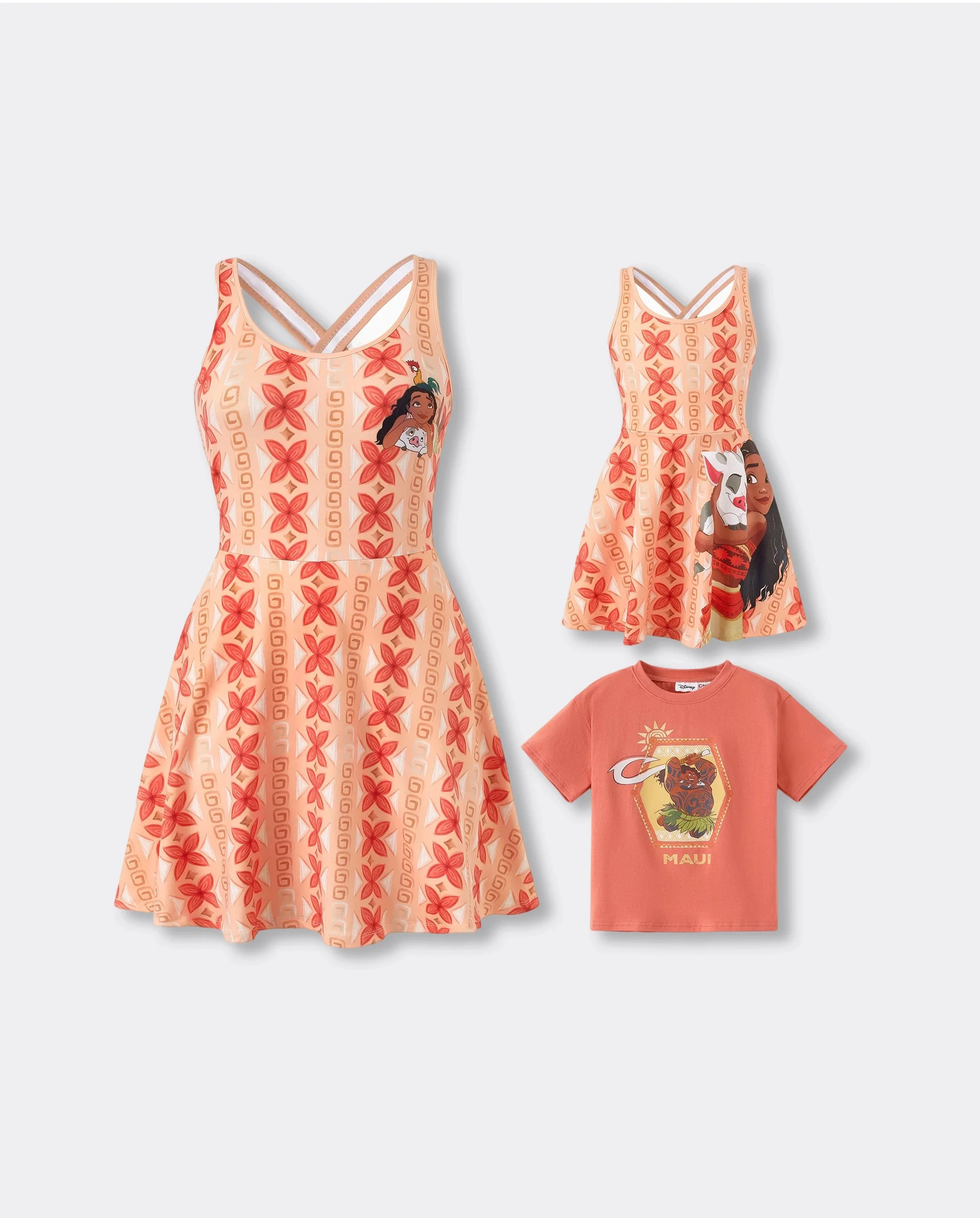 Disney Princess Mommy & me Moana Sporty Dress with Built-in Shorts & Pockets/ Cotton Top Orange