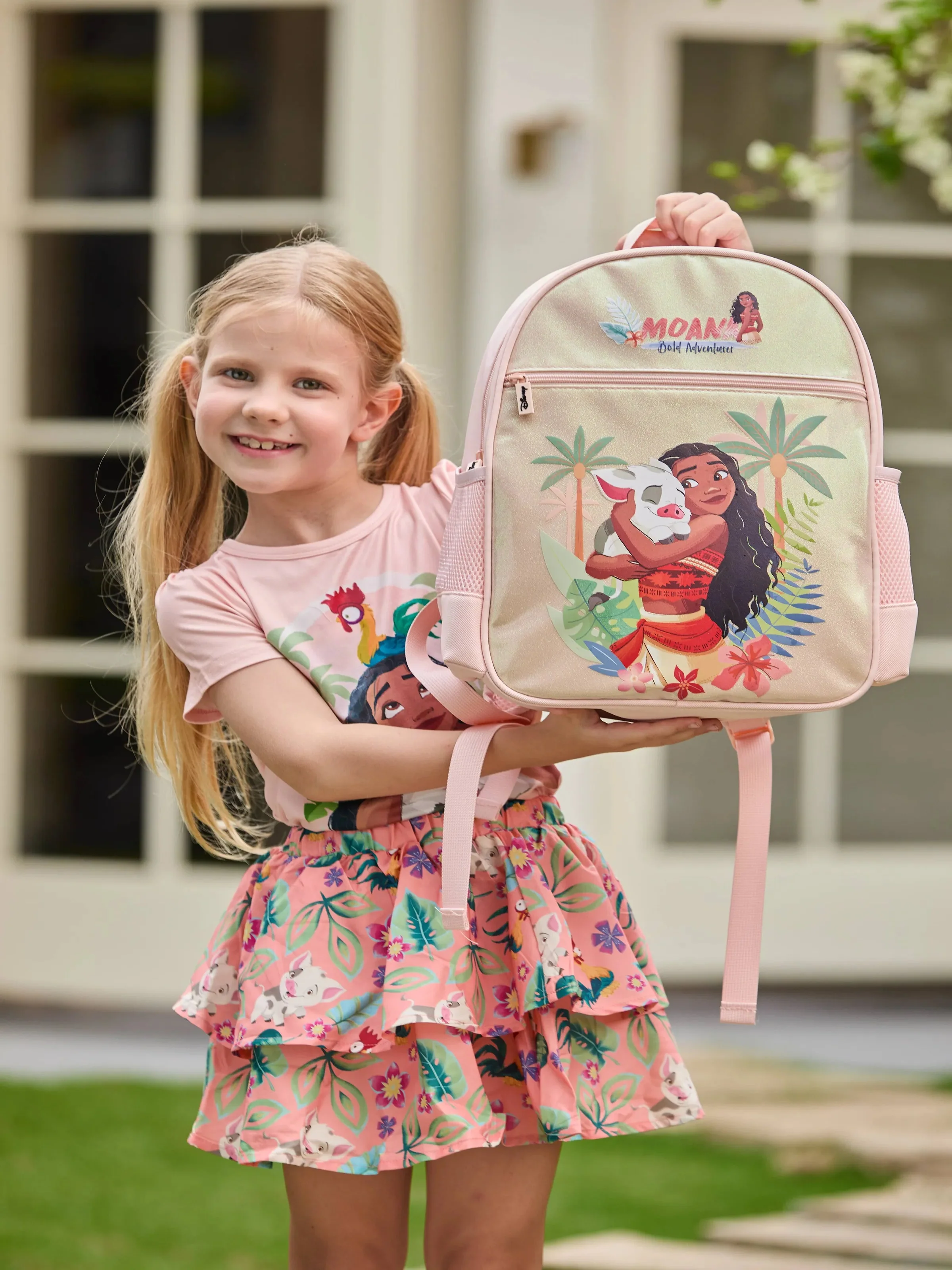 Disney Princess Toddler Girls  Moana Pink Glitter Backpack with Chest Strap & Bottle Pockets Apricot - Image 2