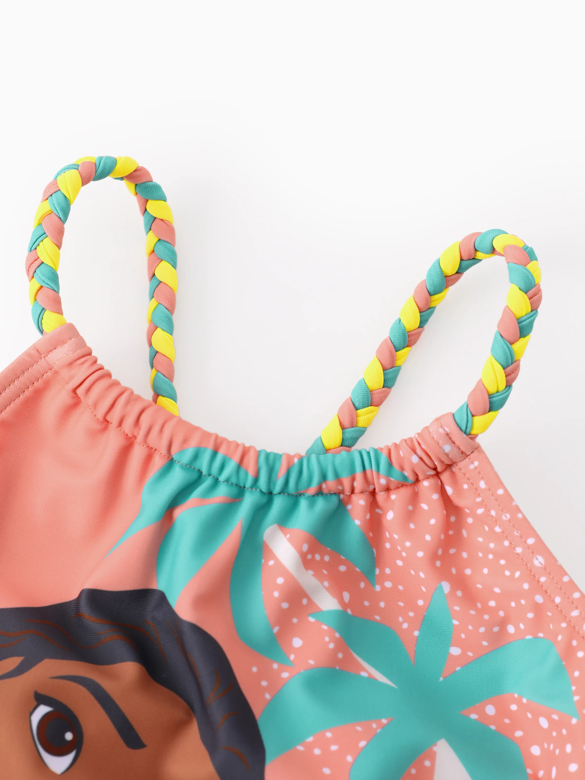 Disney Princess Toddler/Kid Girl Moana UPF50+ Big Pattern /Floral Allover Print Off-shoulder Swimsuit Coral Coral - Image 4