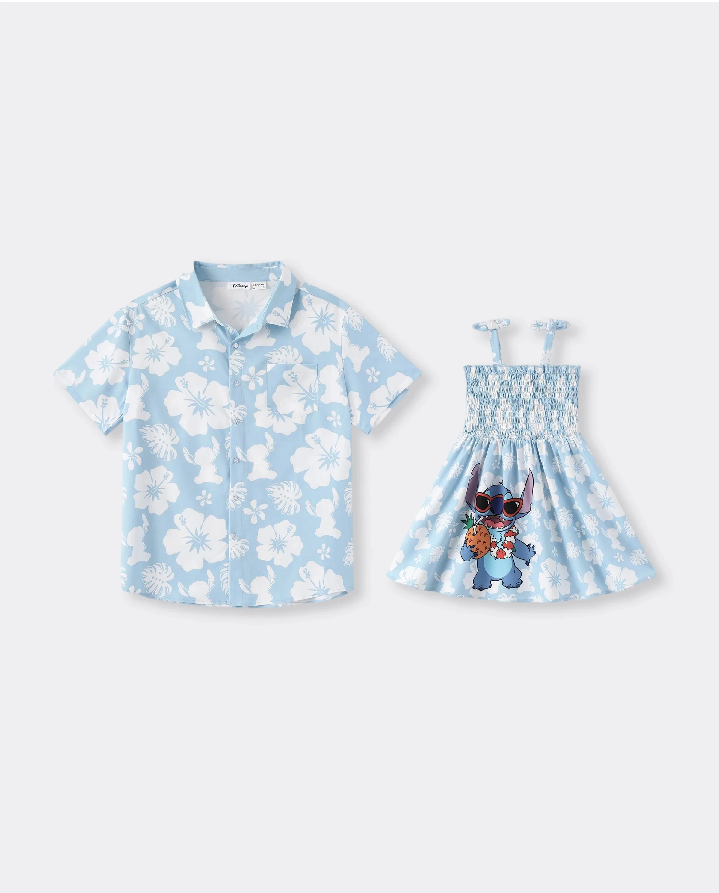 Disney Stitch Daddy & Daughter Tropical Floral Jumpsuit/ Dress/ Shirt Light Blue