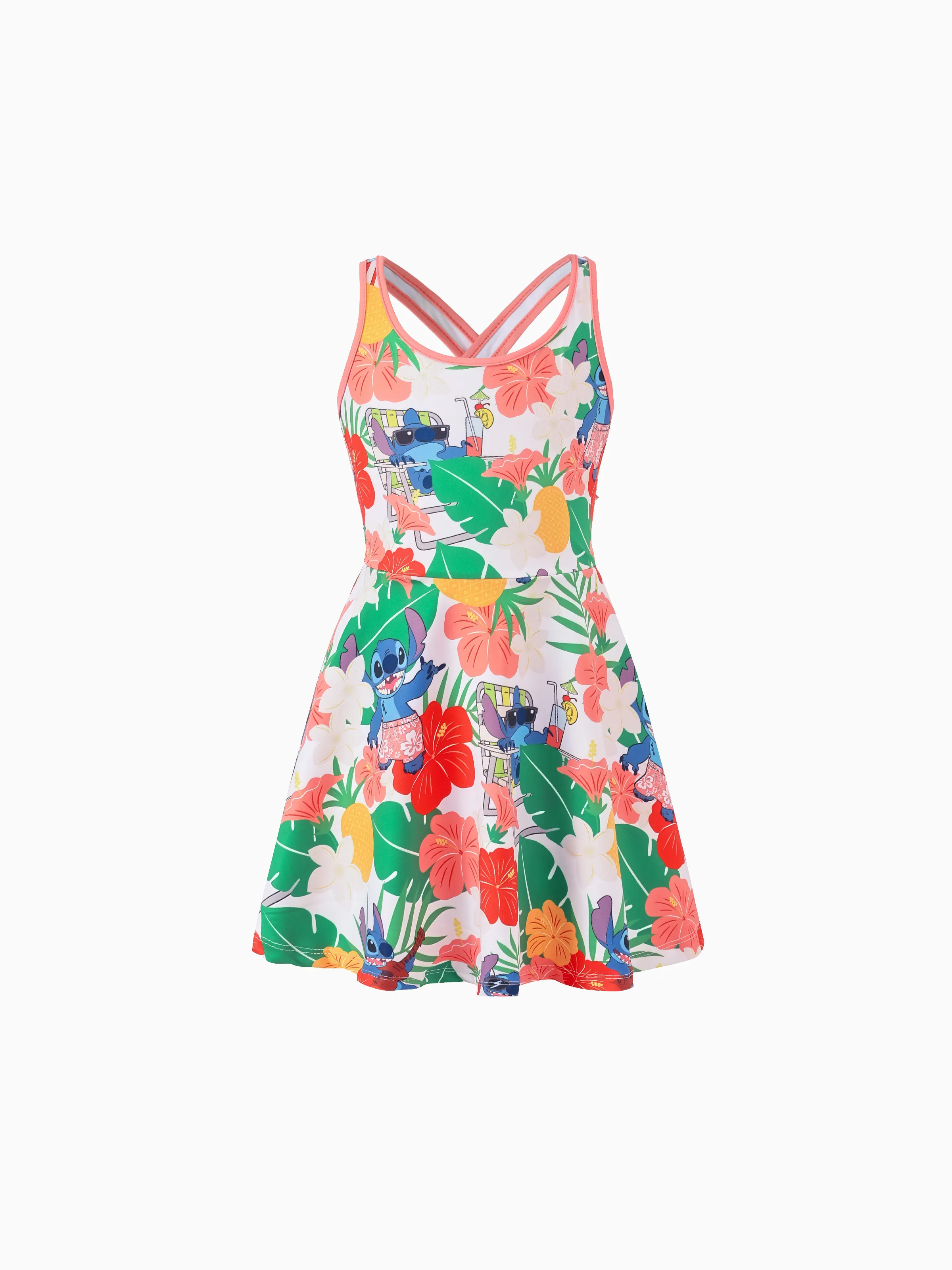 Disney Stitch Daddy & Daughter Tropical Floral Sporty Dress with Built-in Shorts & Pockets/ Cotton Top Multi-color - Image 13