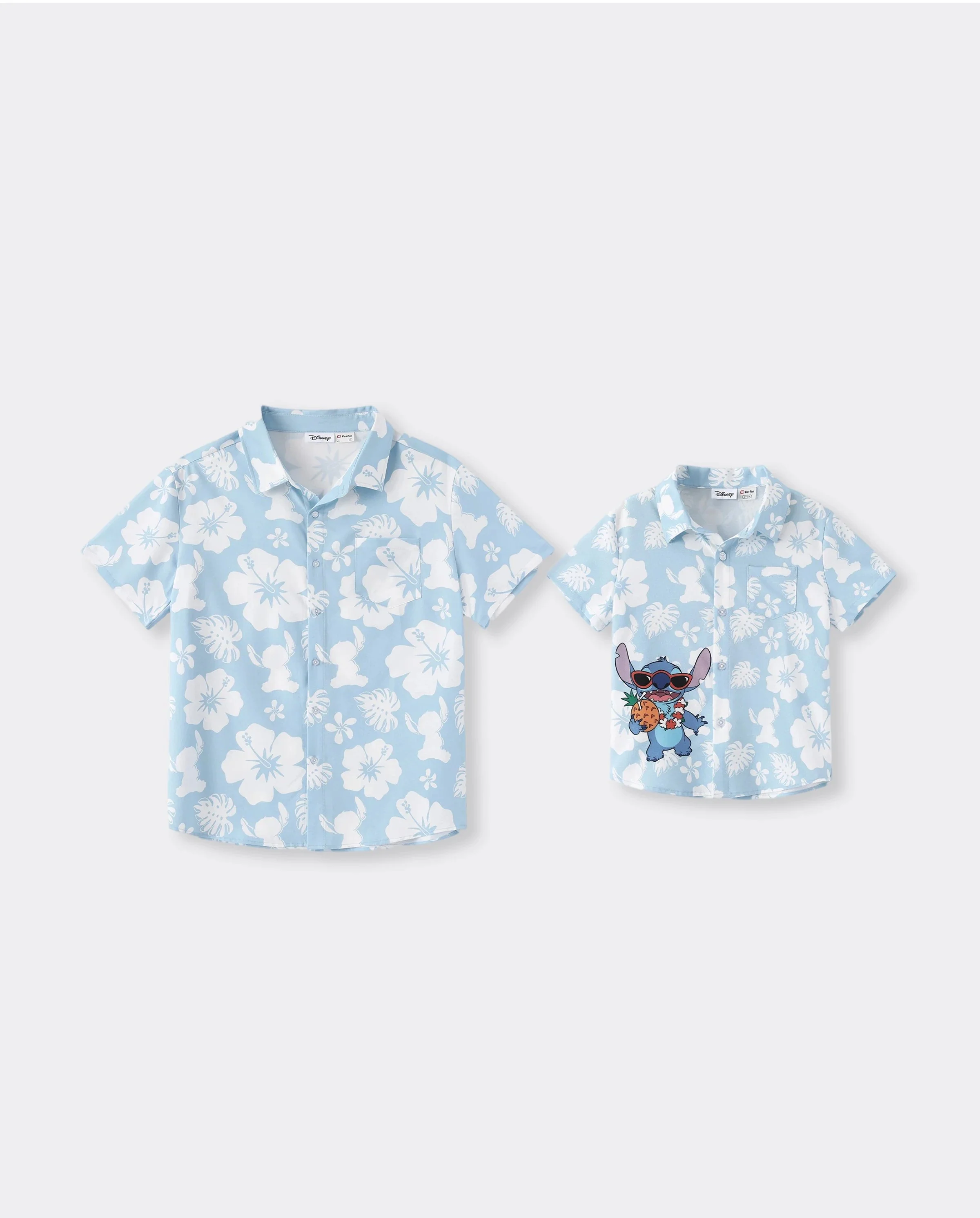 Disney Stitch Daddy & Son Tropical Floral Jumpsuit/ Dress/ Shirt Light Blue