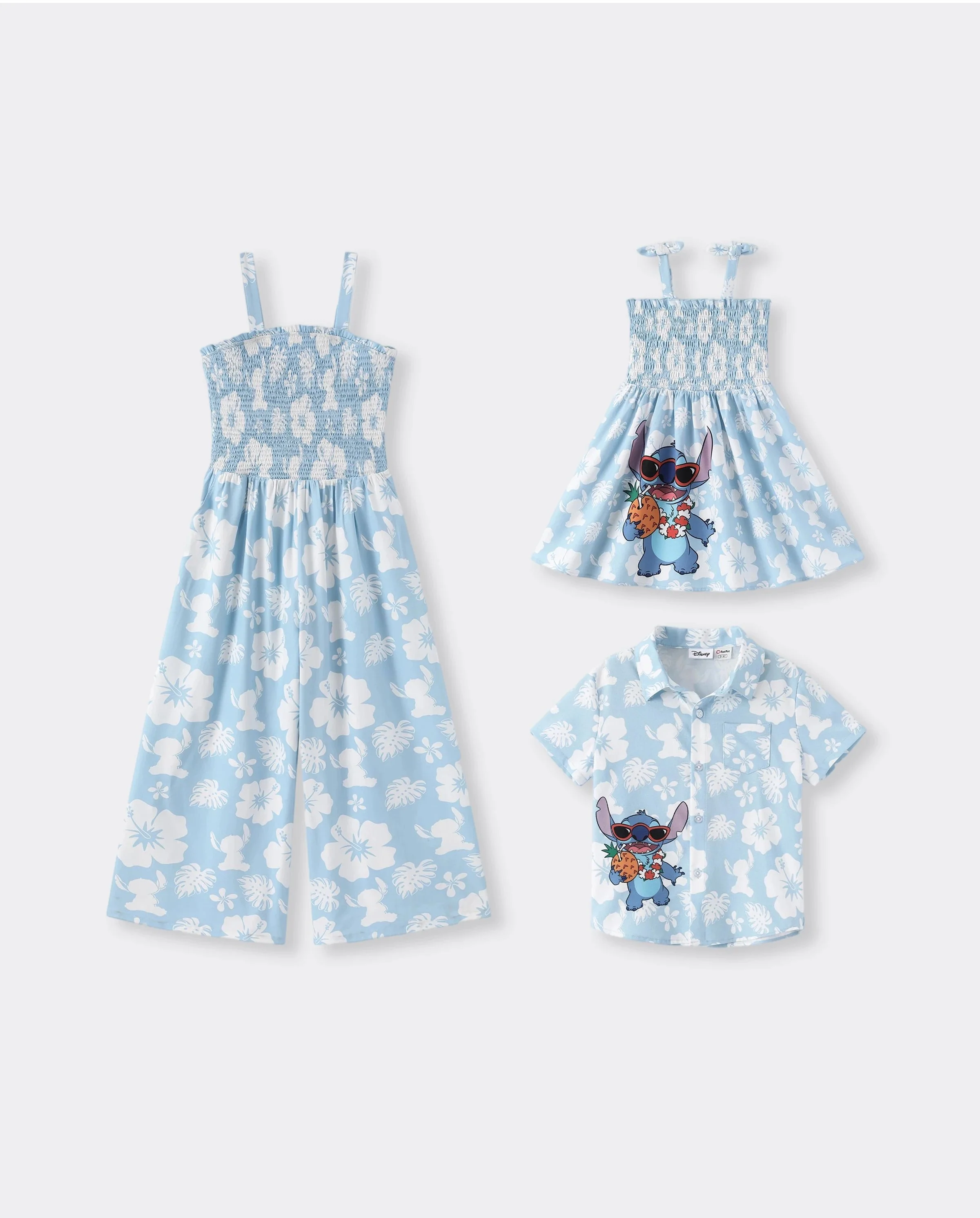 Disney Stitch Mommy & me Tropical Floral Jumpsuit/ Dress/ Shirt Light Blue