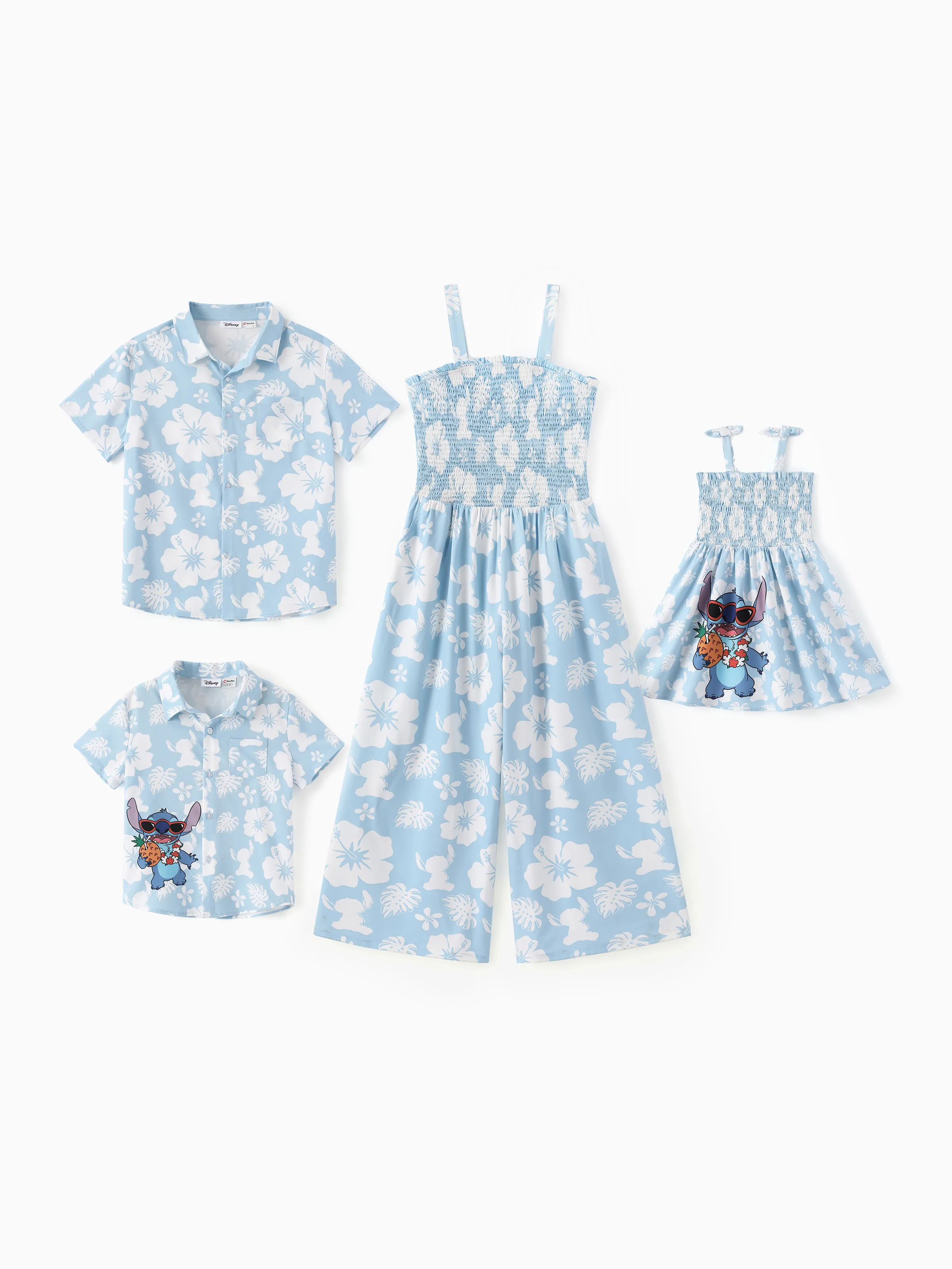 Disney Stitch Mommy & me Tropical Floral Jumpsuit/ Dress/ Shirt Light Blue - Image 3