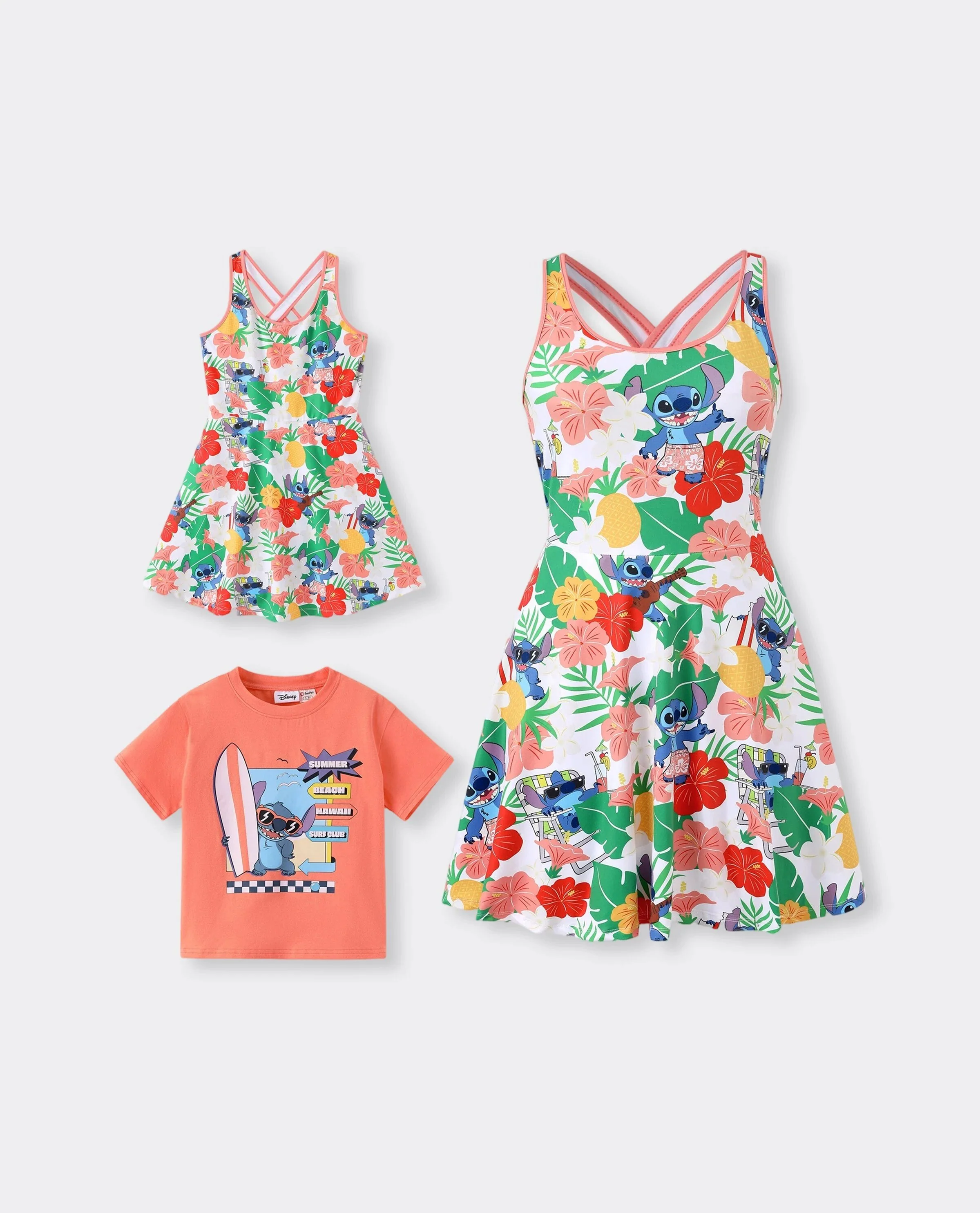 Disney Stitch Mommy & me Tropical Floral Sporty Dress with Built-in Shorts & Pockets/ Cotton Top Multi-color