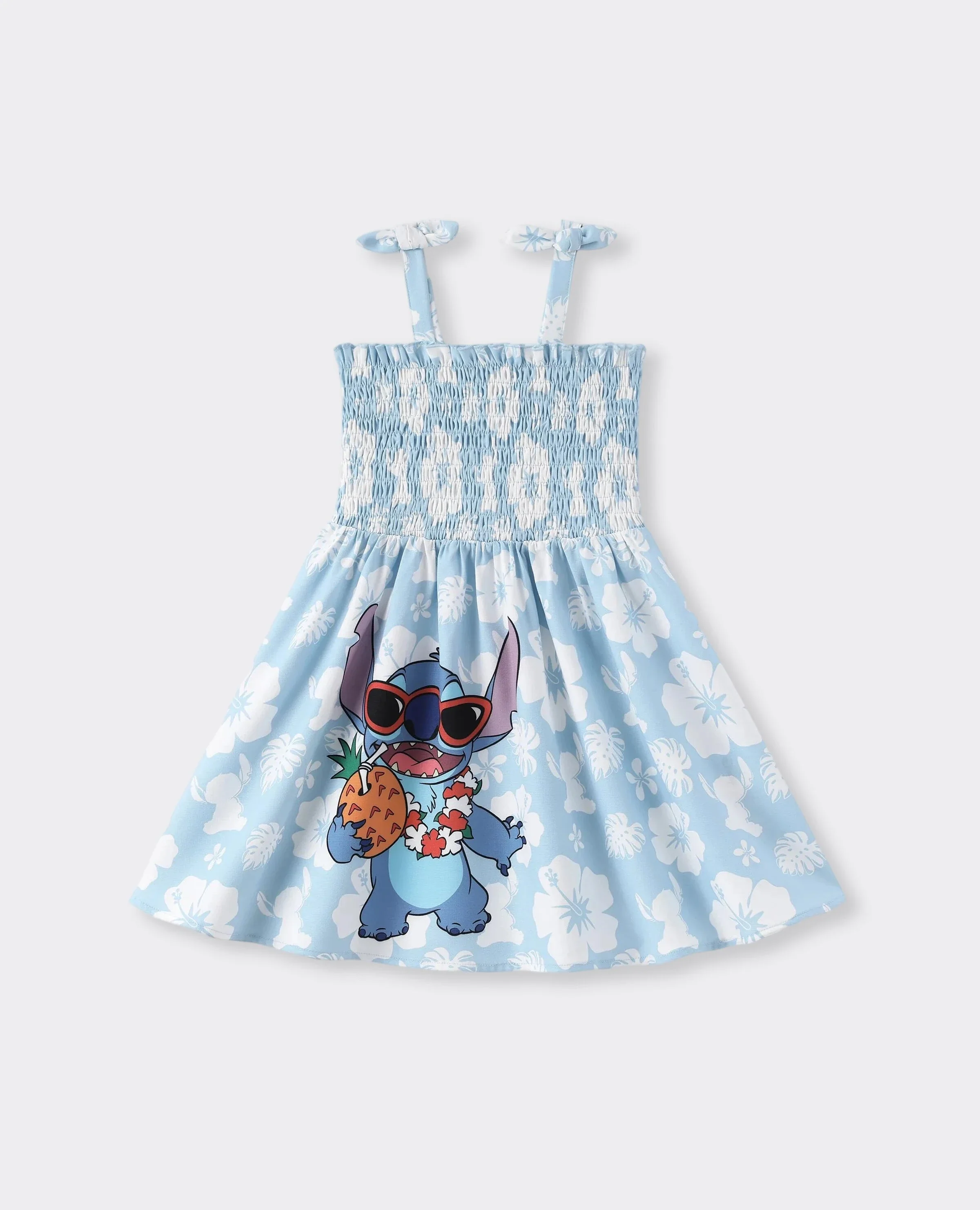Disney Stitch Toddler/Kid Girl Tropical Floral Dress Light Blue