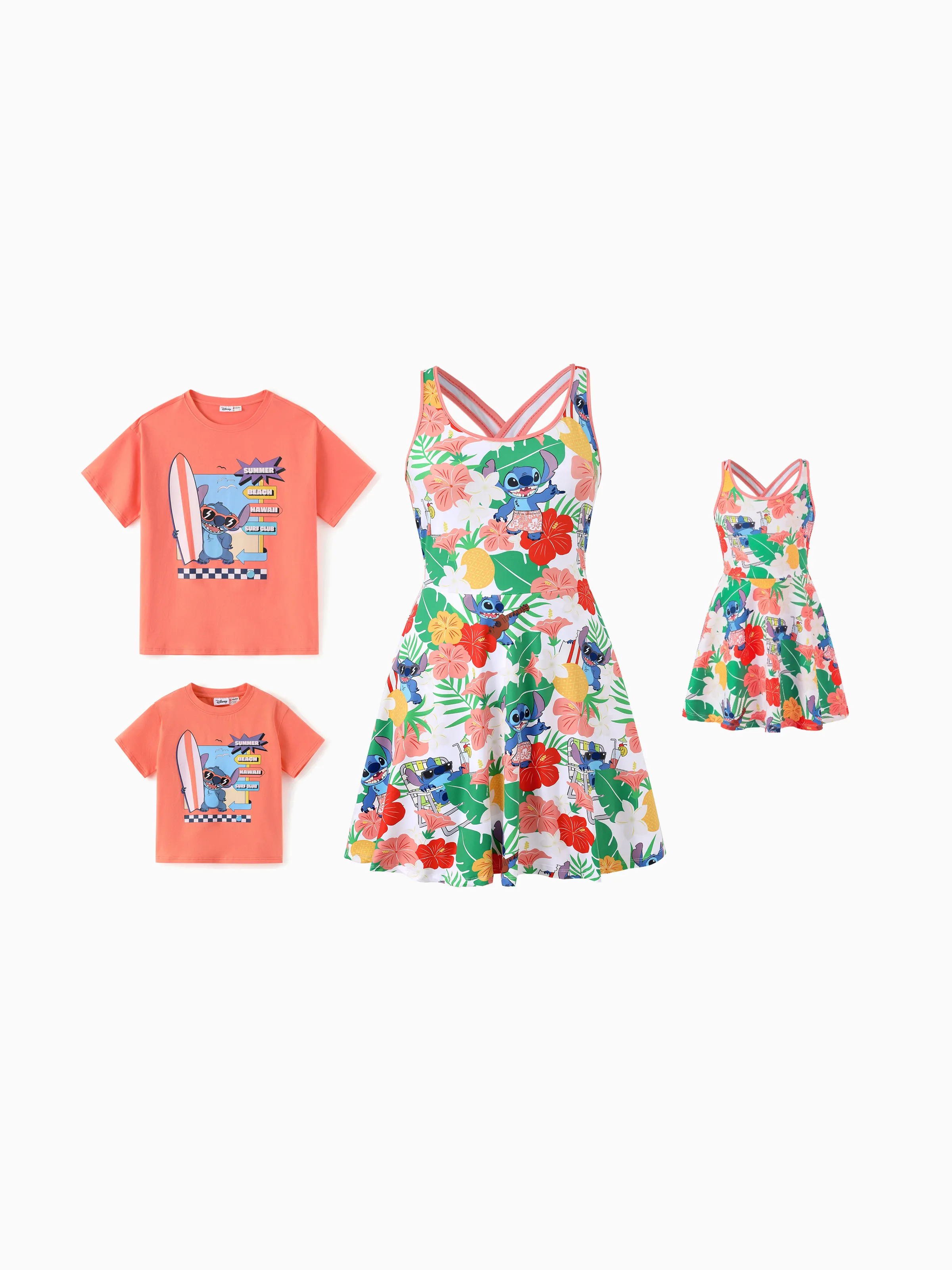 Disney Stitch Toddler/Kid Girl Tropical Floral Sporty Dress/ Cotton Top Multi-color - Image 4