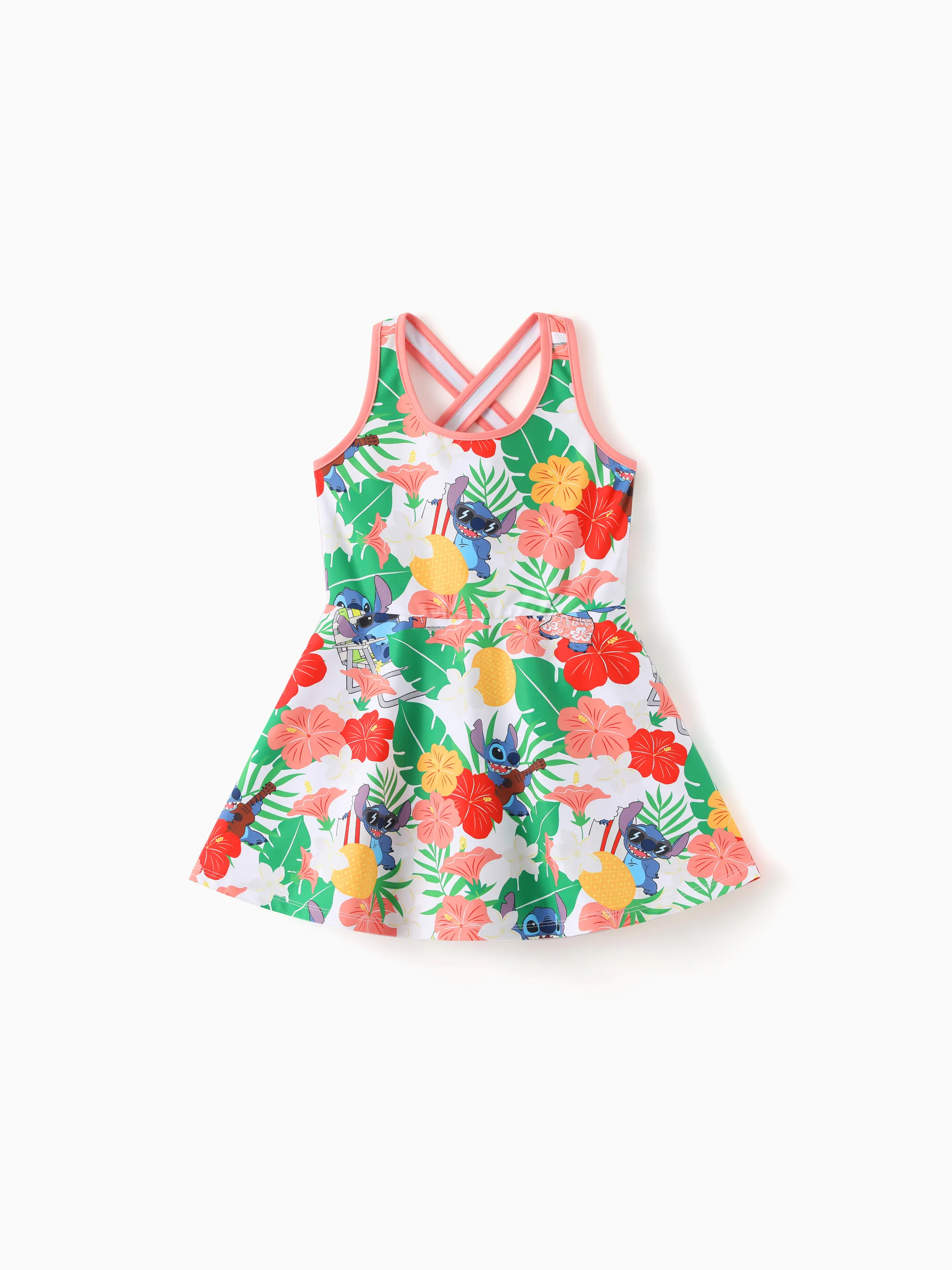 Disney Stitch Toddler/Kid Girl Tropical Floral Sporty Dress/ Cotton Top Multi-color - Image 5